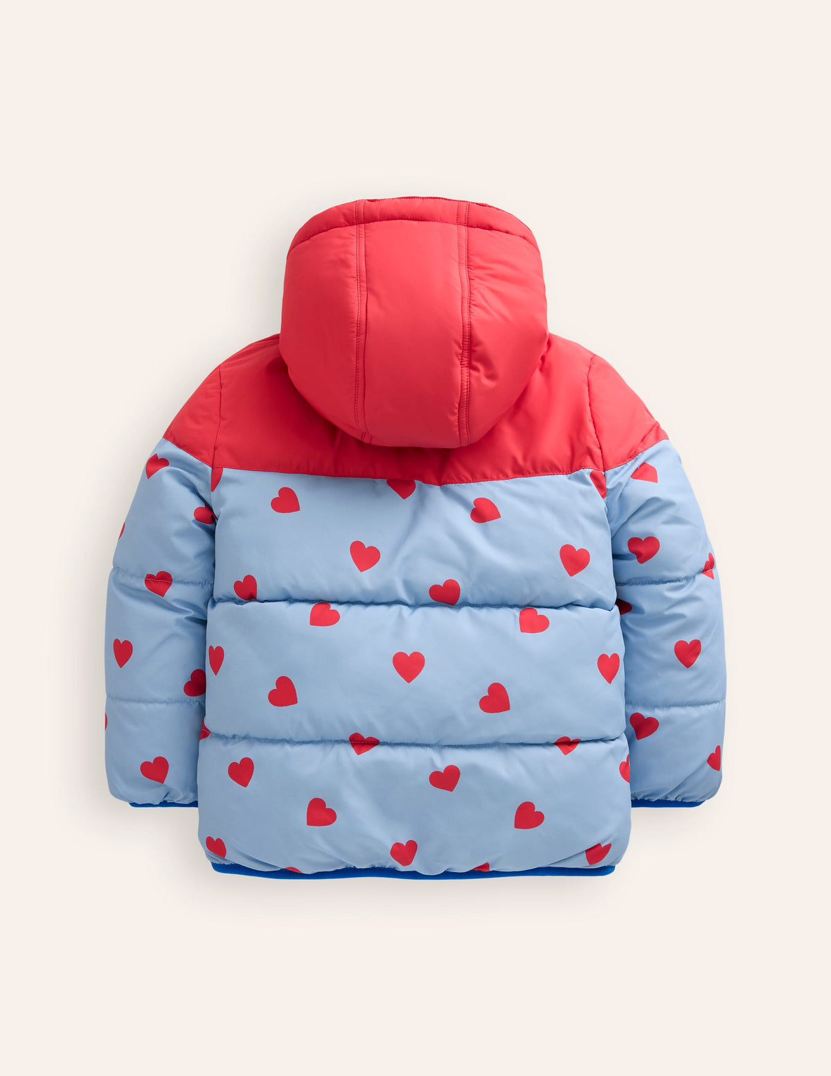 Reversible Cosy Borg Coat-Blue/Red Ditsy Hearts - Image 2