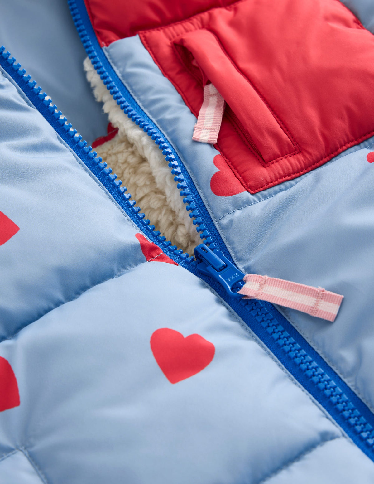 Reversible Cosy Borg Coat-Blue/Red Ditsy Hearts - Image 3