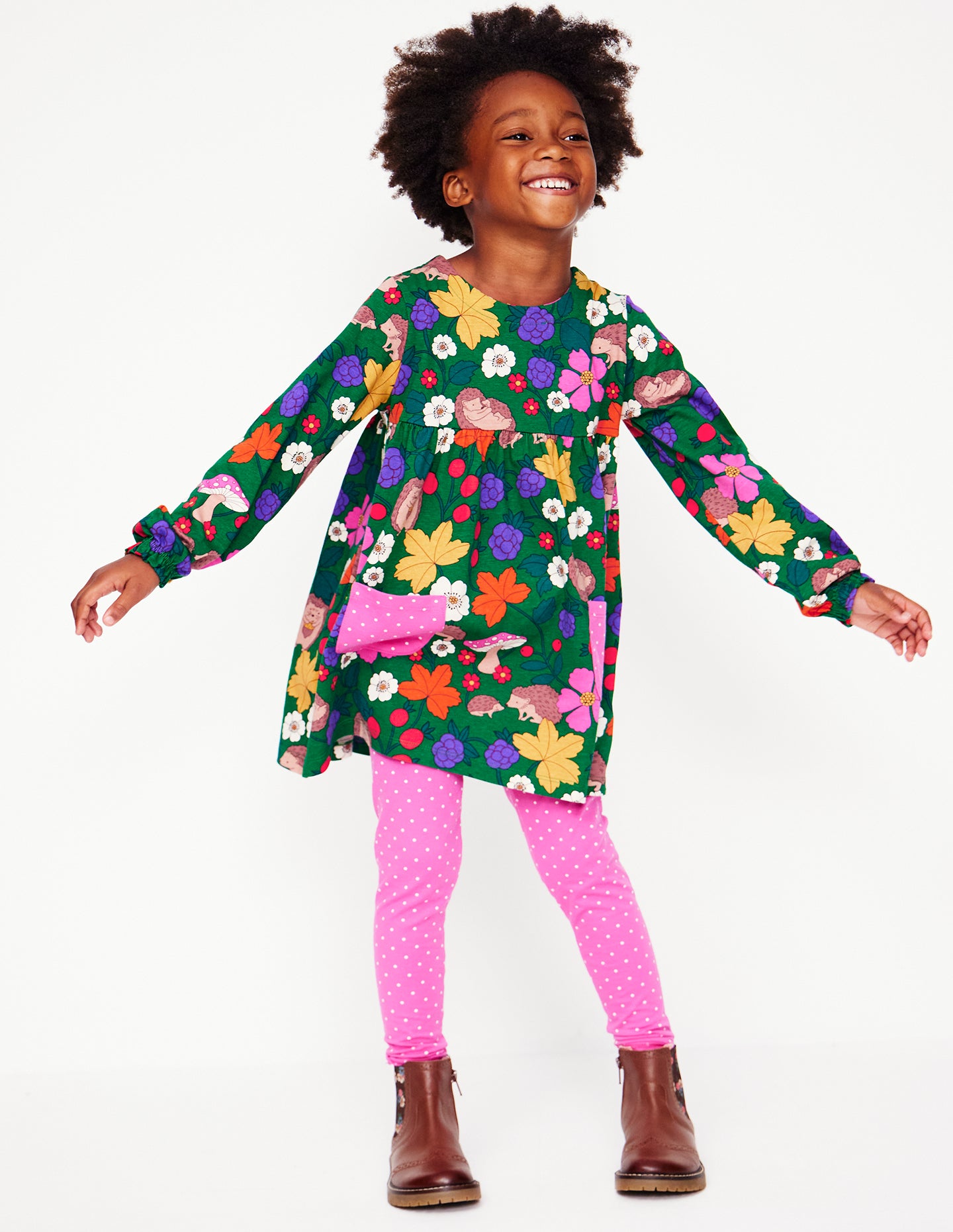 Print Tunic and Leggings Set-Rich Emerald Hedgehogs - Image 1