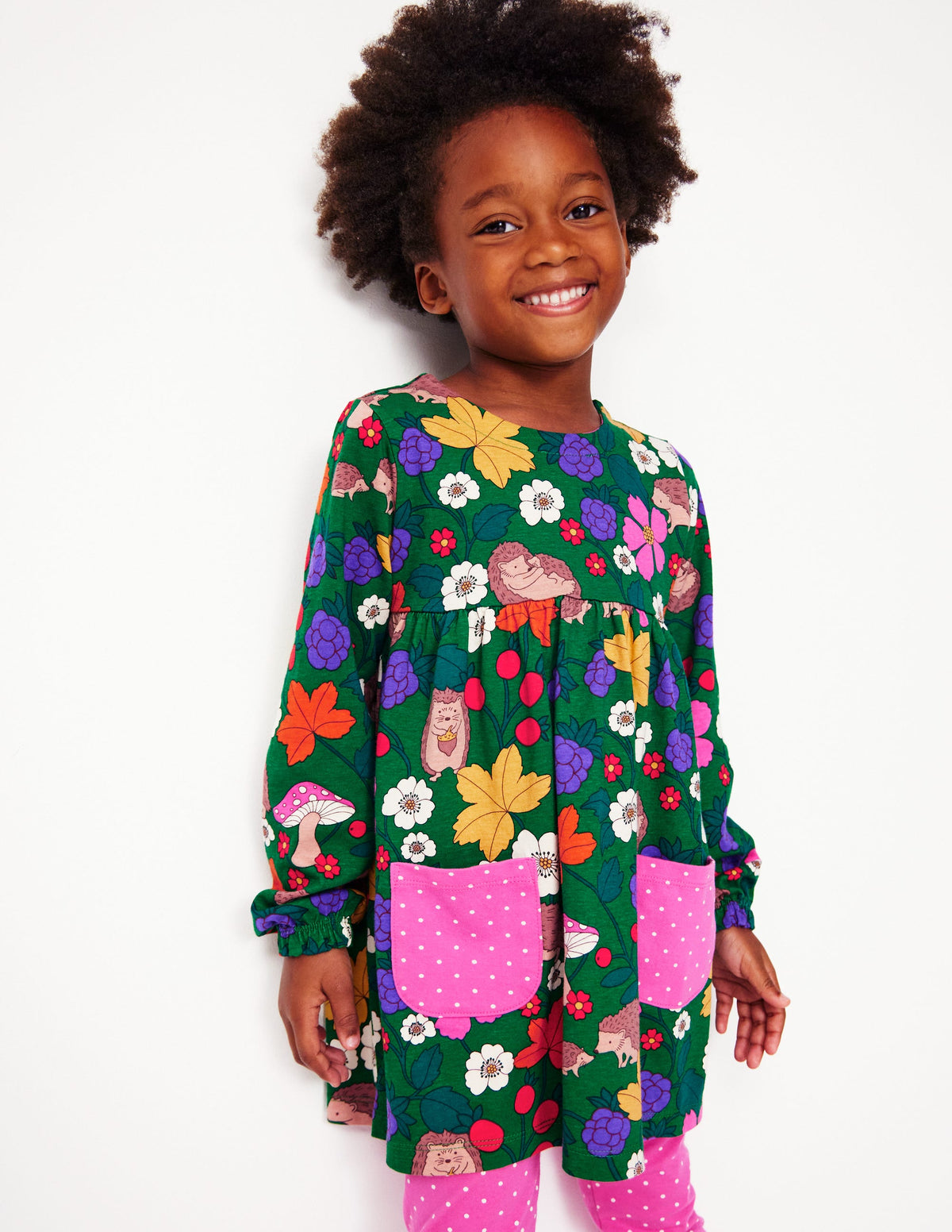 Print Tunic and Leggings Set-Rich Emerald Hedgehogs-5