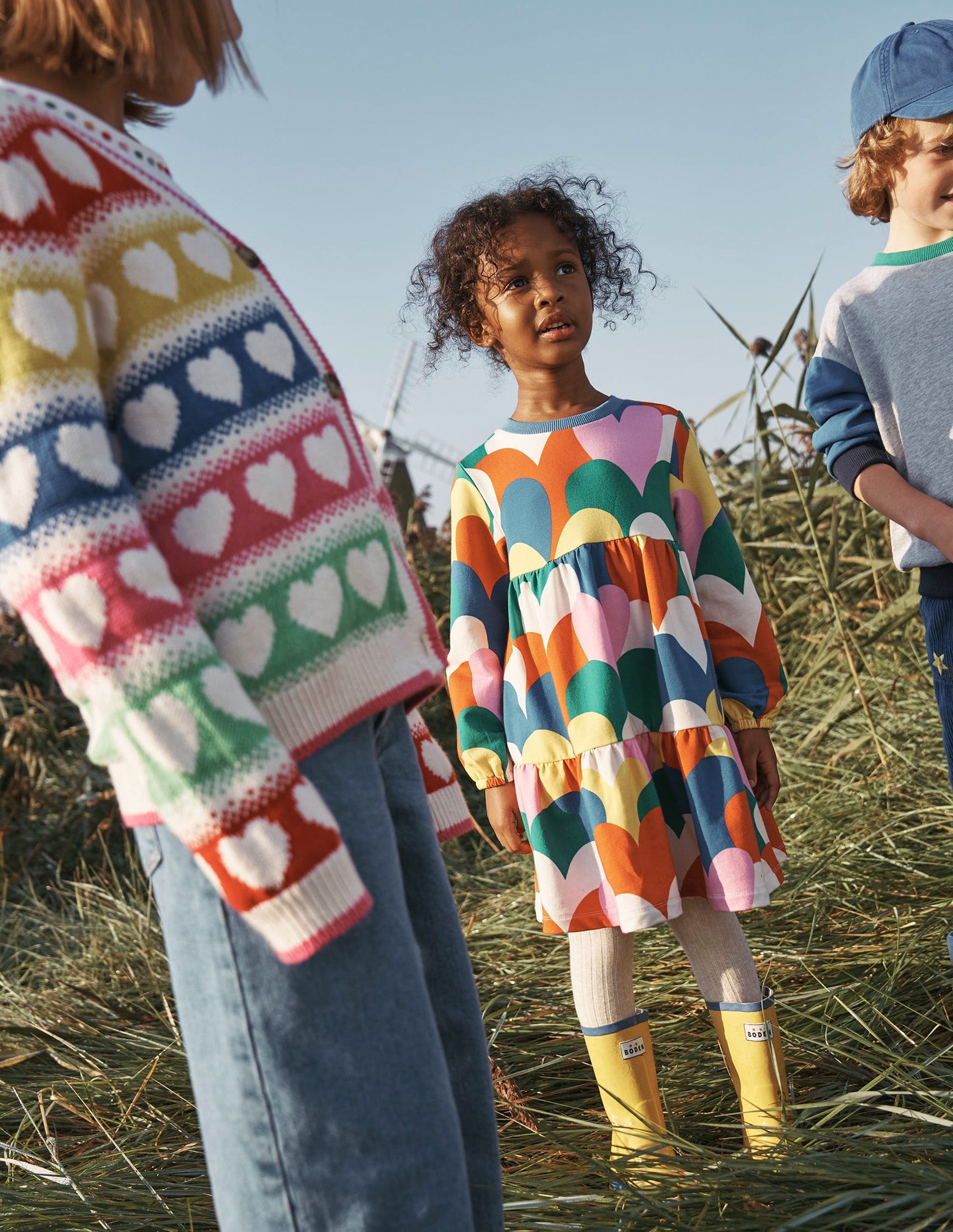 Dixie Tiered Sweatshirt Dress-Multi Collage Hearts-4