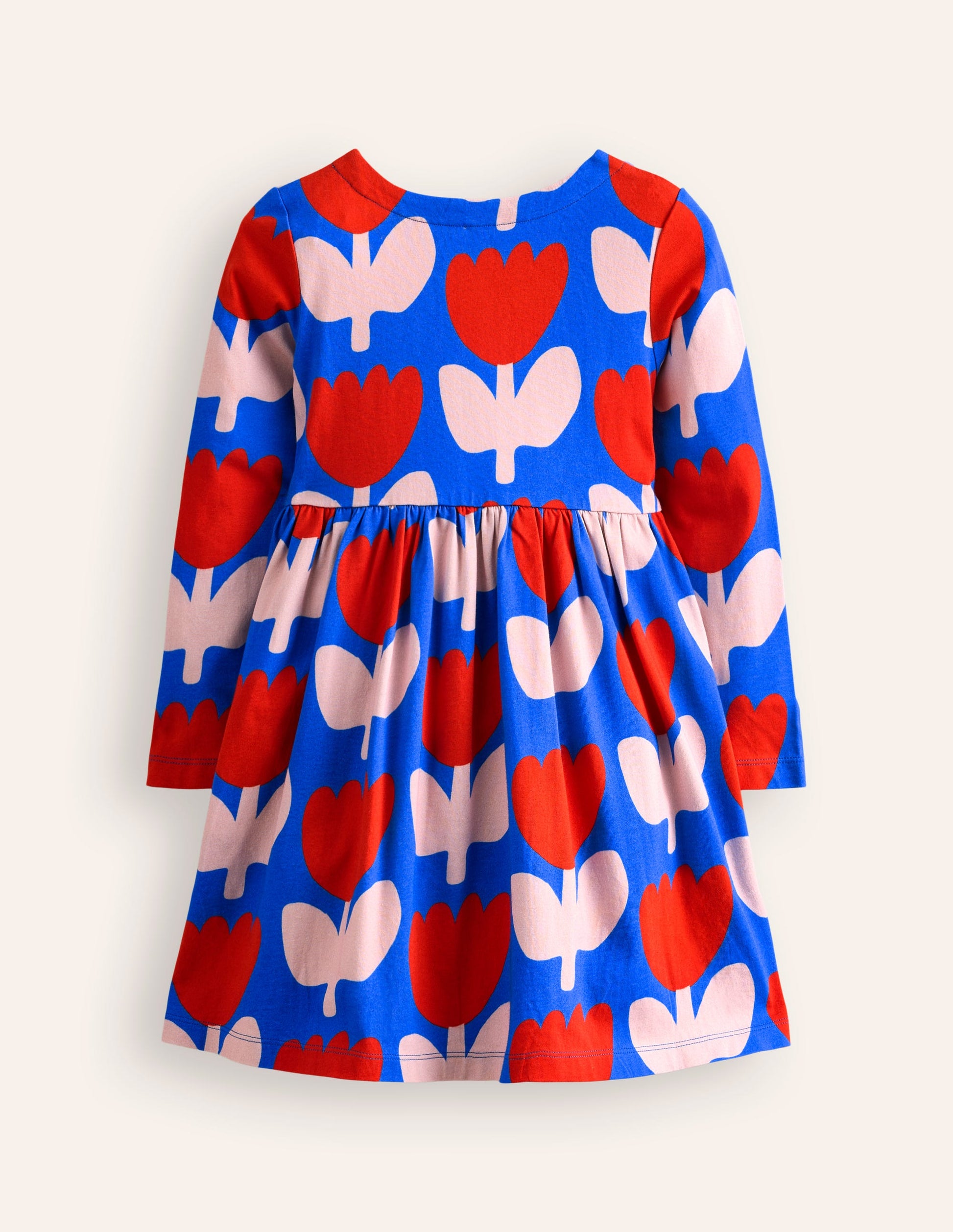 Originelles langärmeliges Jerseykleid-Eisvogel Blau Blumenmuster-2