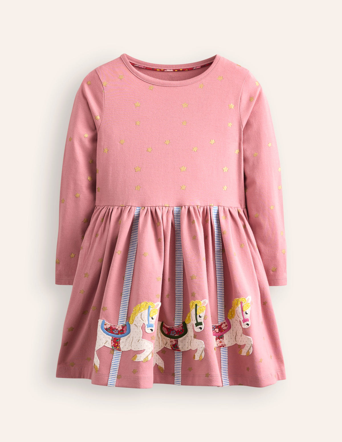 Jerseykleid mit Saumapplikation-Vintage-Rosa Karussell-1