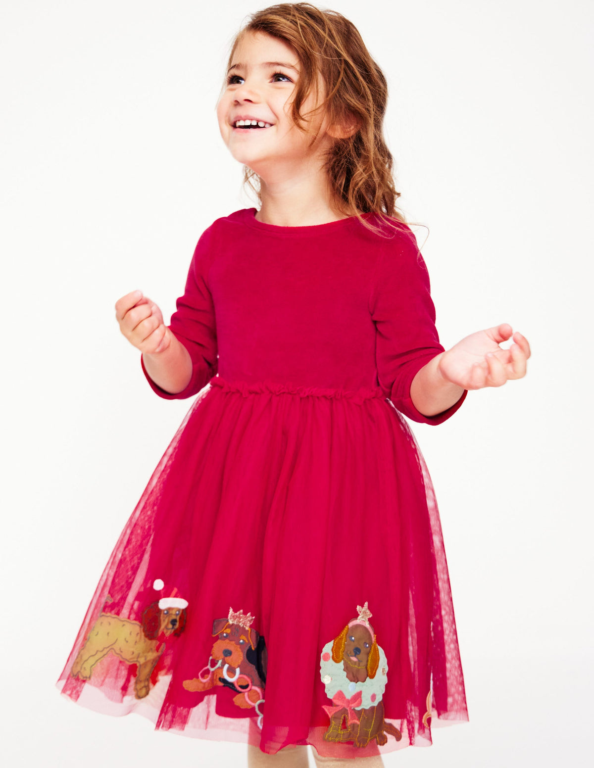 Kleid aus Samt und Tüll mit Applikationen-Karminrot Festliche Hunde-1