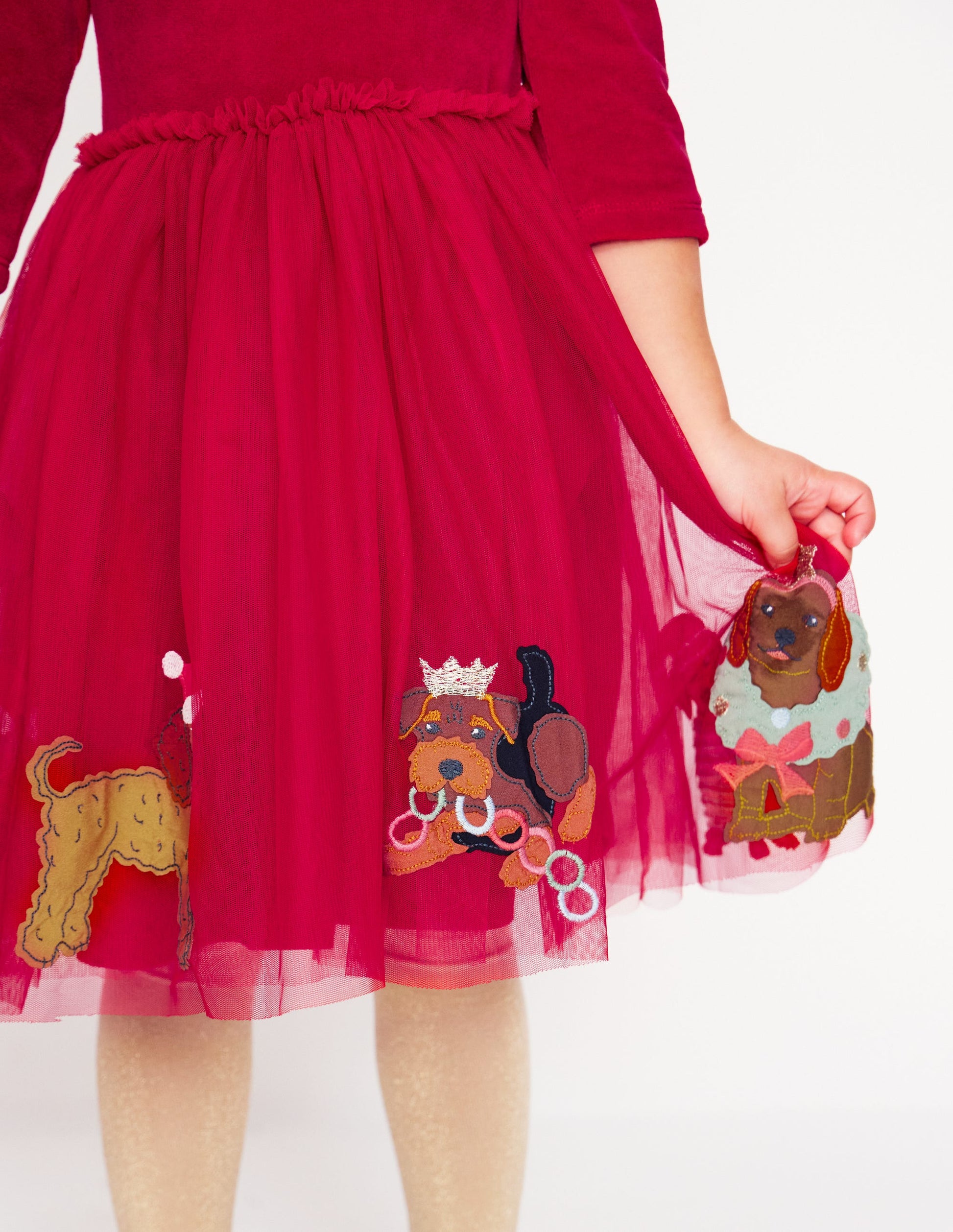 Kleid aus Samt und Tüll mit Applikationen-Karminrot Festliche Hunde-3