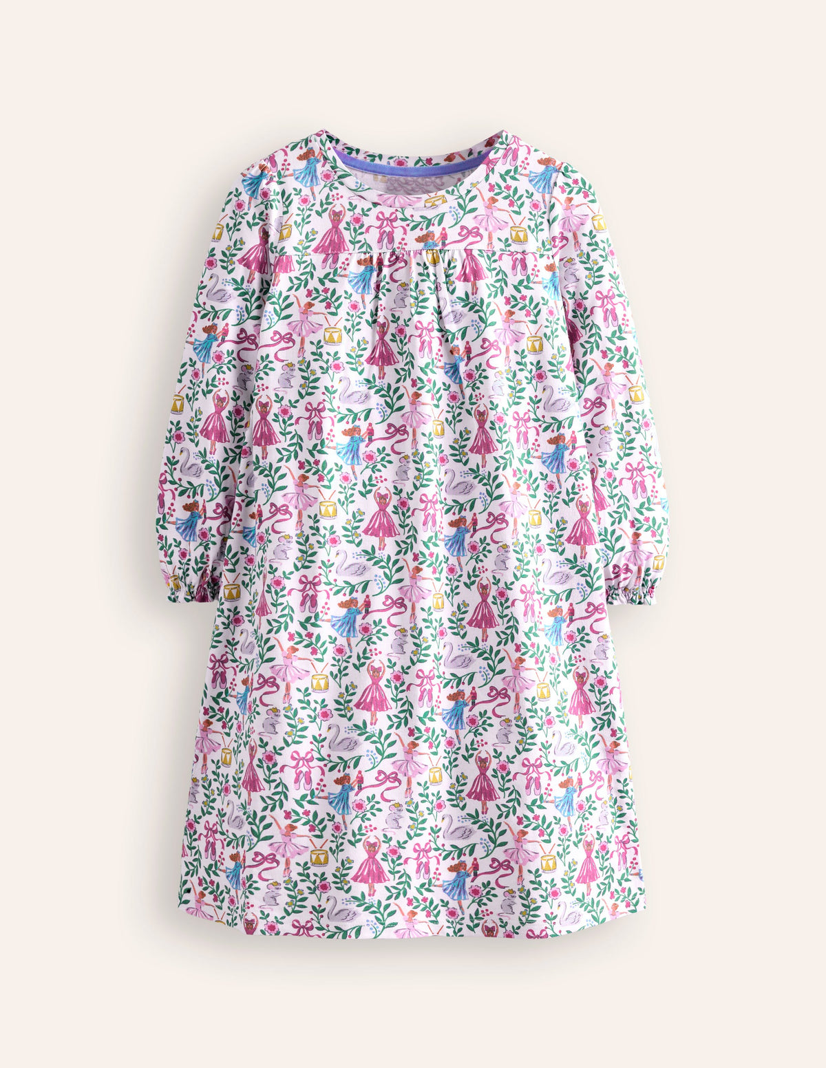 Printed Long-sleeved Nightie-Vanilla White Ballet Toile - Image 1
