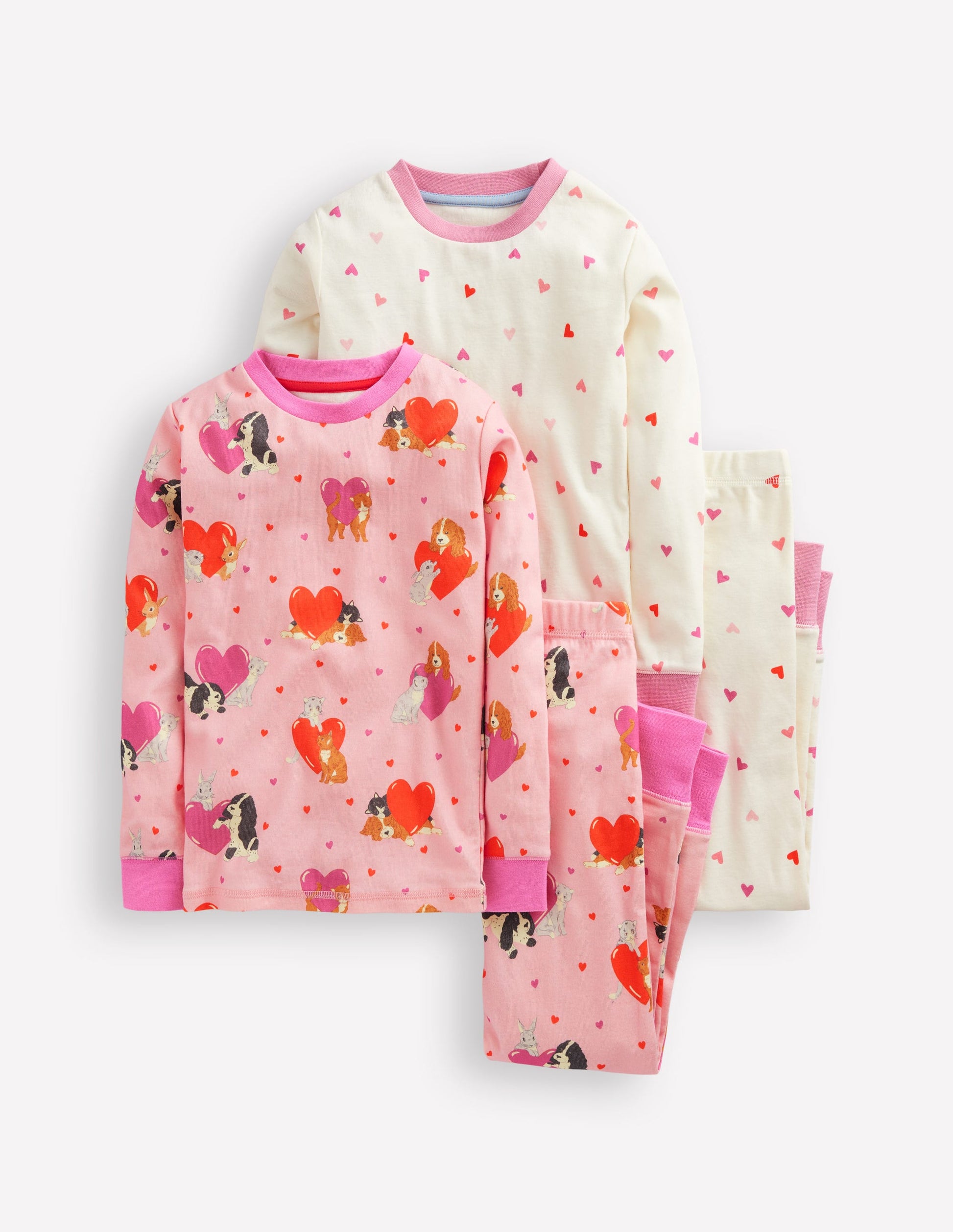 Twin Pack Snug Pyjamas-Chalk Pink Valentines-1