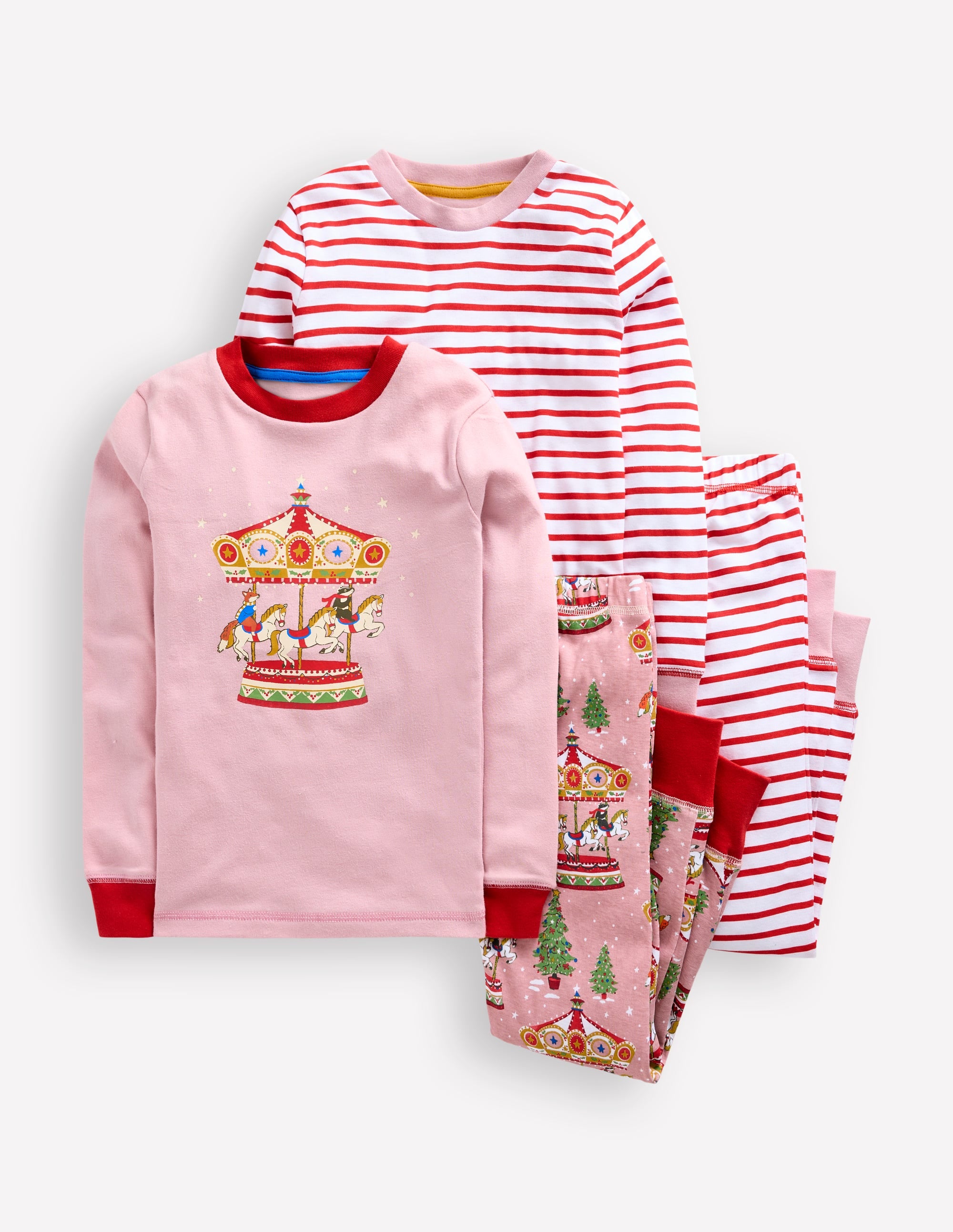 Twin Pack Snug Pyjamas-Vintage Pink Carousel - Image 1