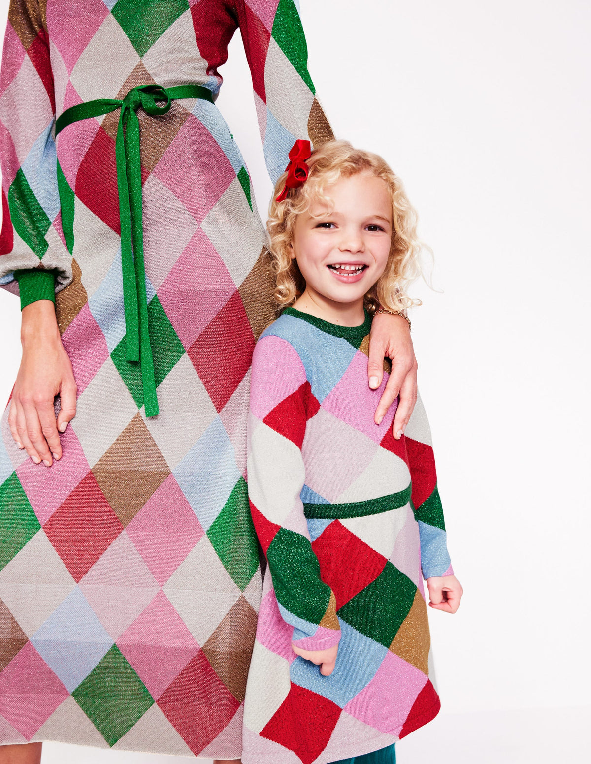Glitzerndes Strickkleid-Regenbogen Argyle-4
