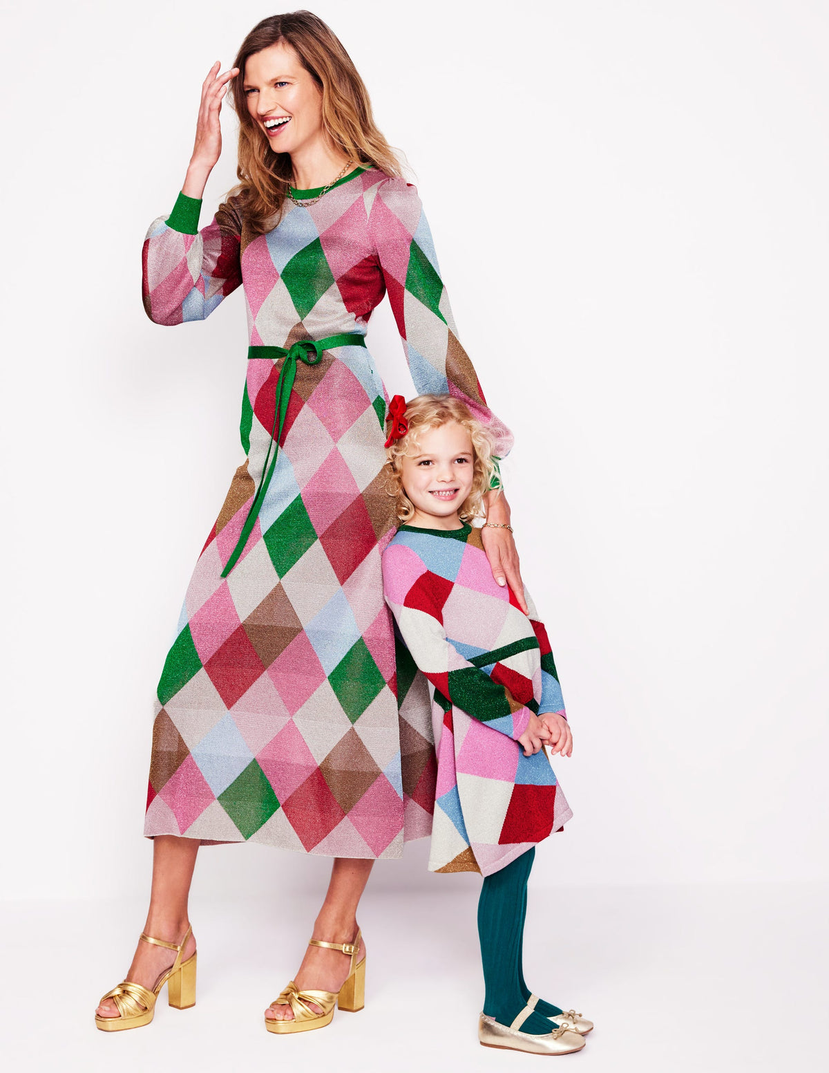 Glitzerndes Strickkleid-Regenbogen Argyle-5