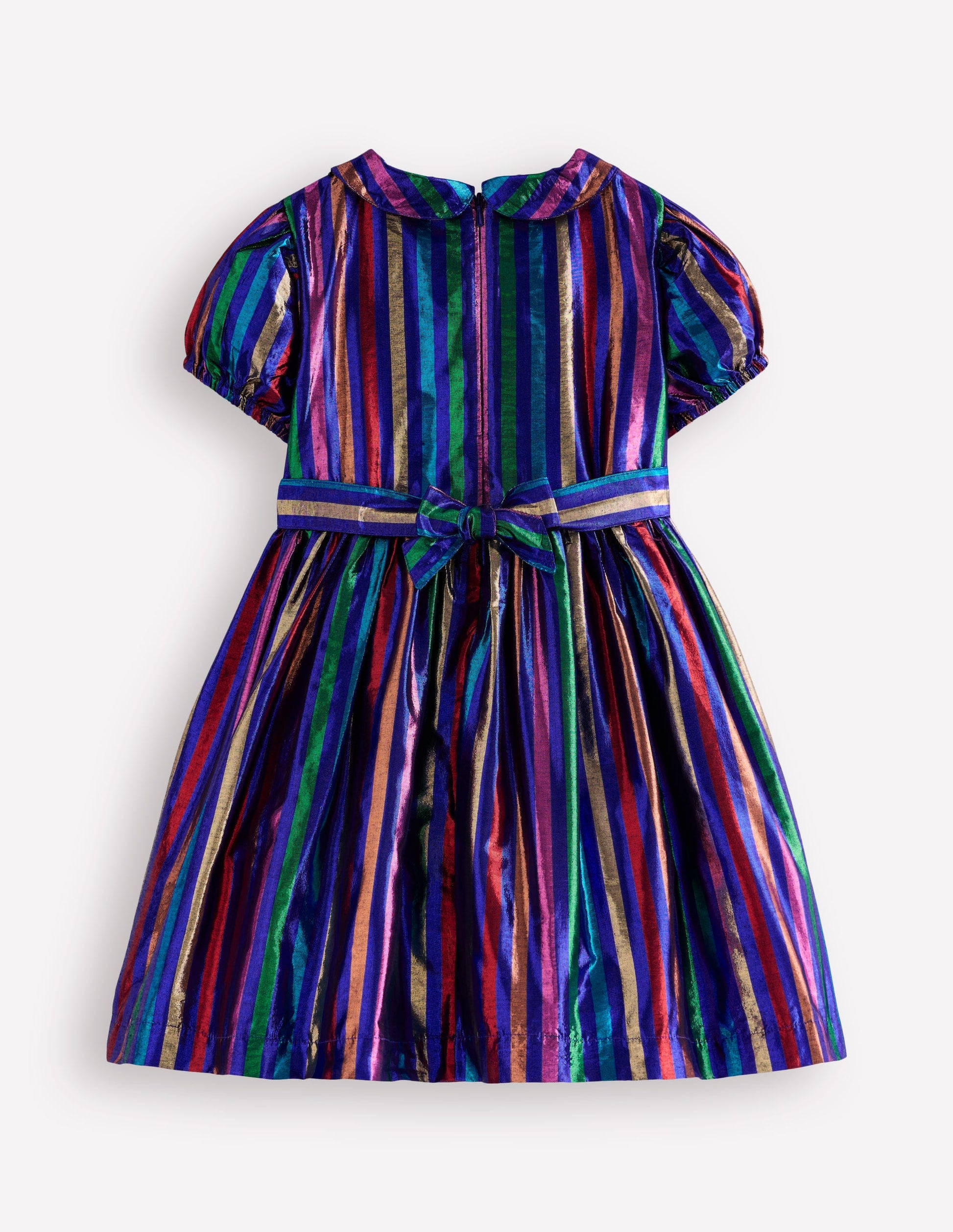 Robe de fête métallisée à smocks-Multicolore, Rayures en Lurex-2