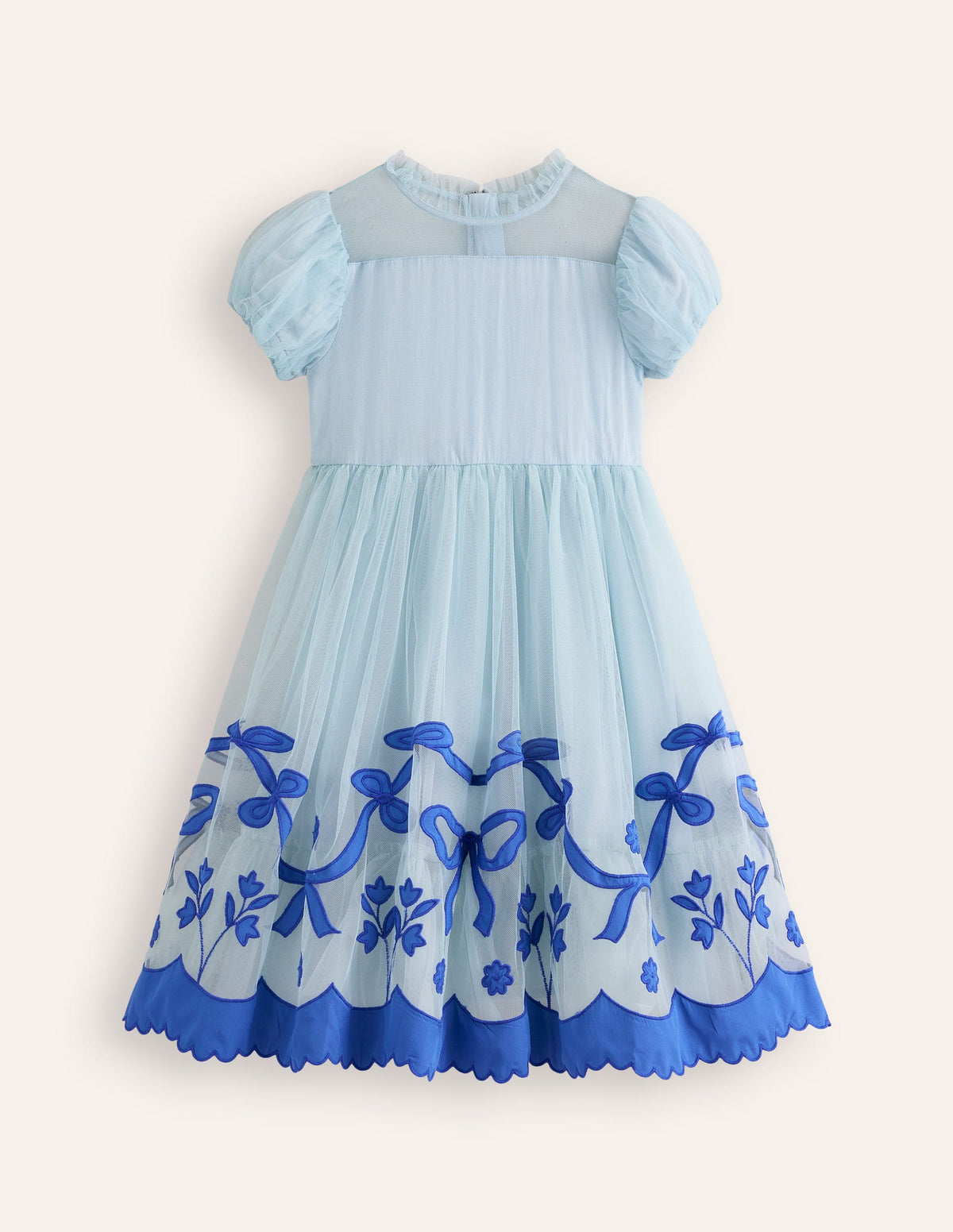 Appliqué Hem Tulle Dress-Vintage Blue Bows - Image 1