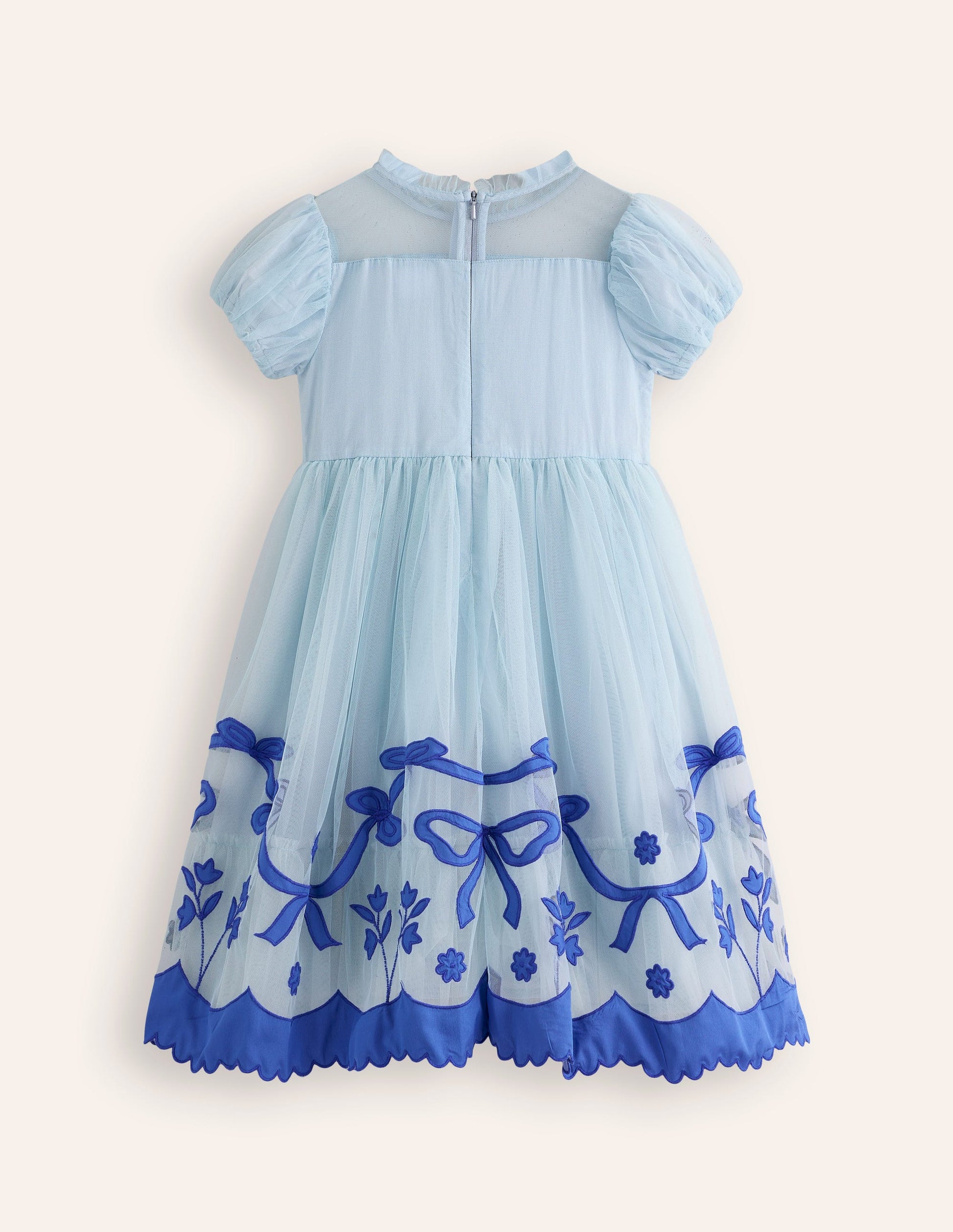 Appliqué Hem Tulle Dress-Vintage Blue Bows-2