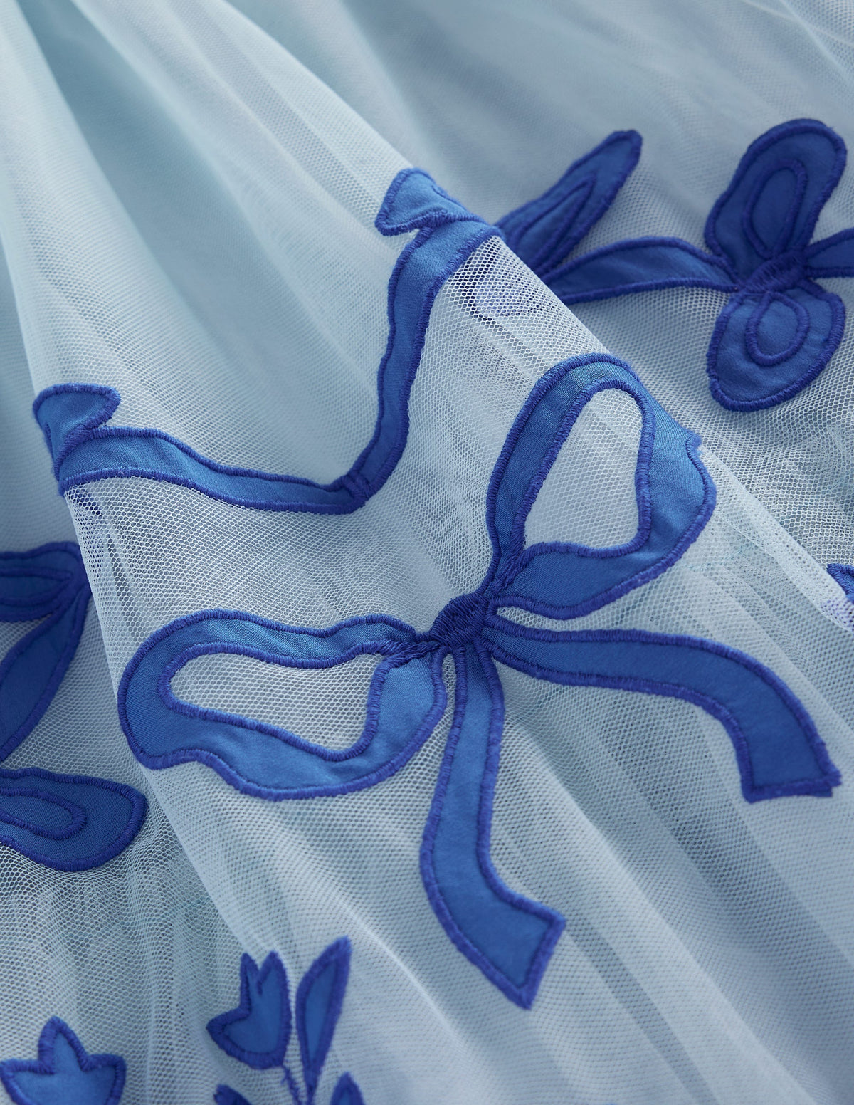Appliqué Hem Tulle Dress-Vintage Blue Bows-3