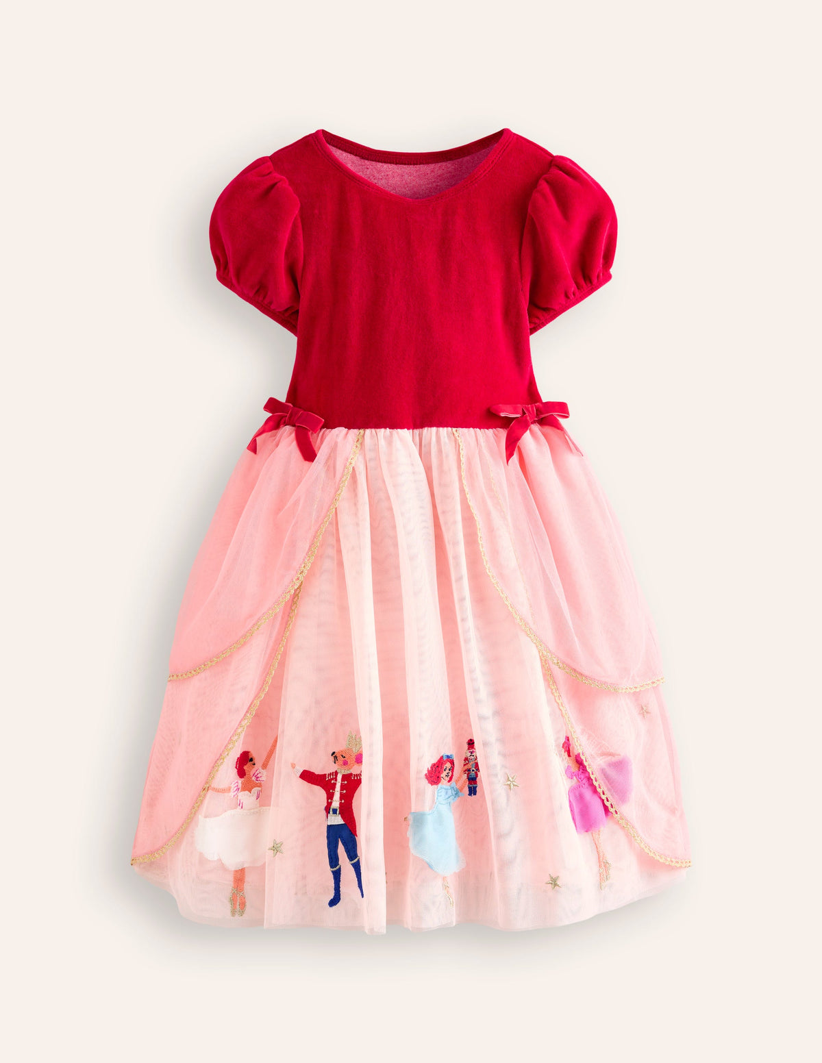 Nutcracker Appliqué Dress-Carmine Red/Almond Pink-1