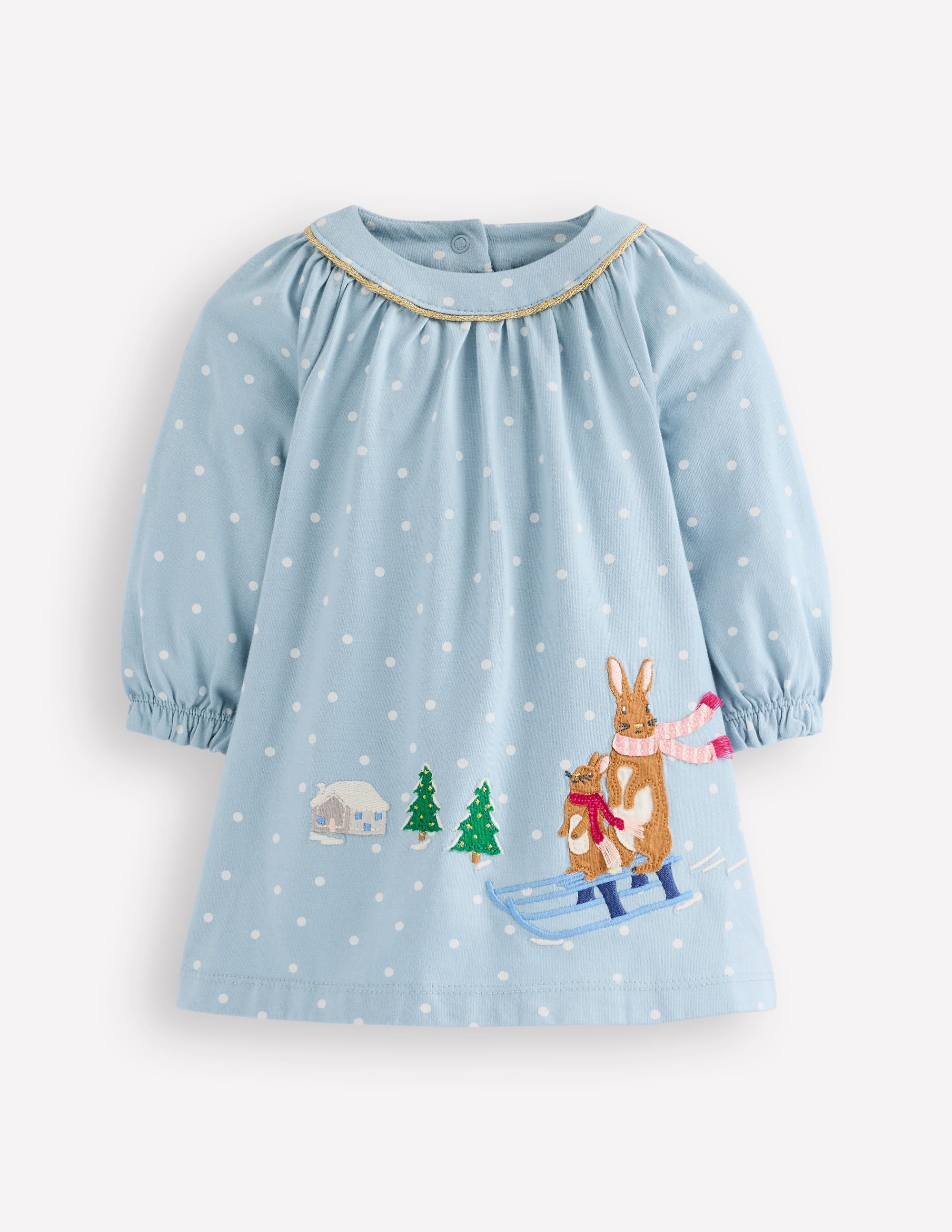 Robe en jersey à grand appliqué-Lapins bleu vintage - Image 1