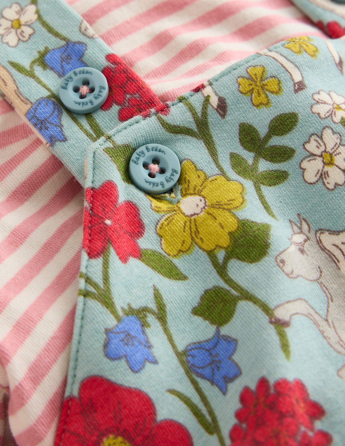 Jersey Dungaree Set-Blue Pony Floral - Image 3