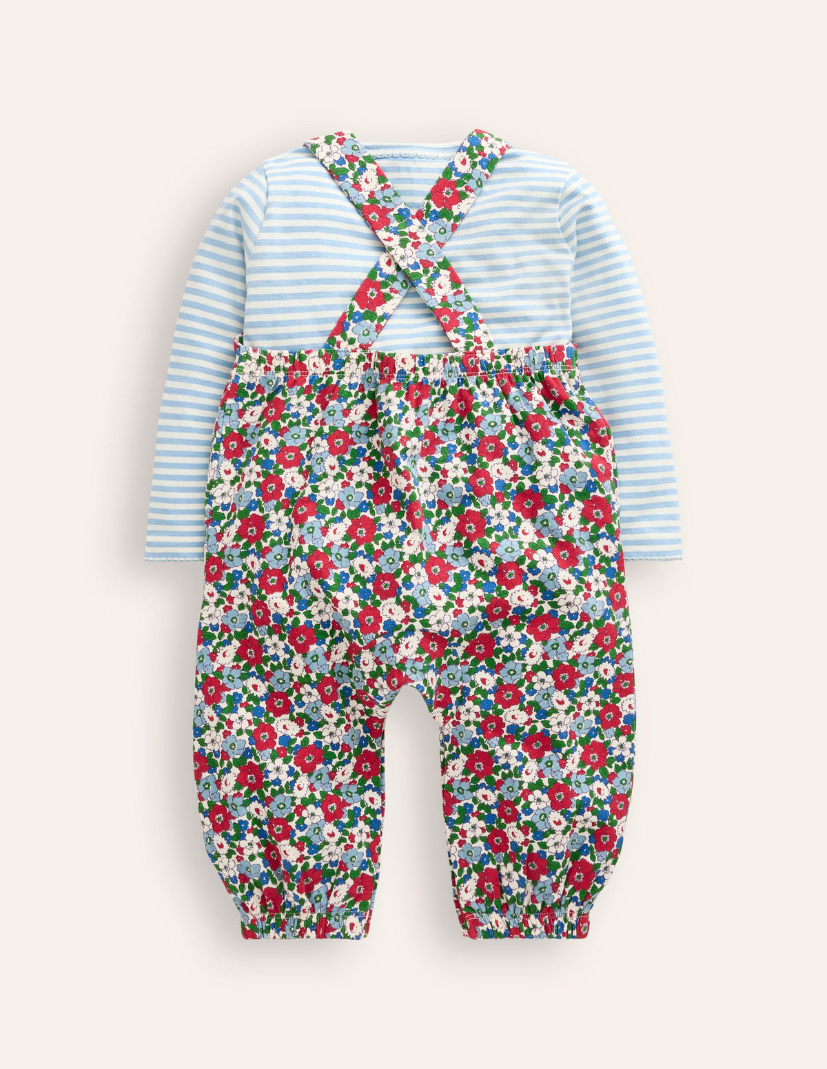 Ensemble avec salopette en jersey-Motif floral bleu glacier - Image 2