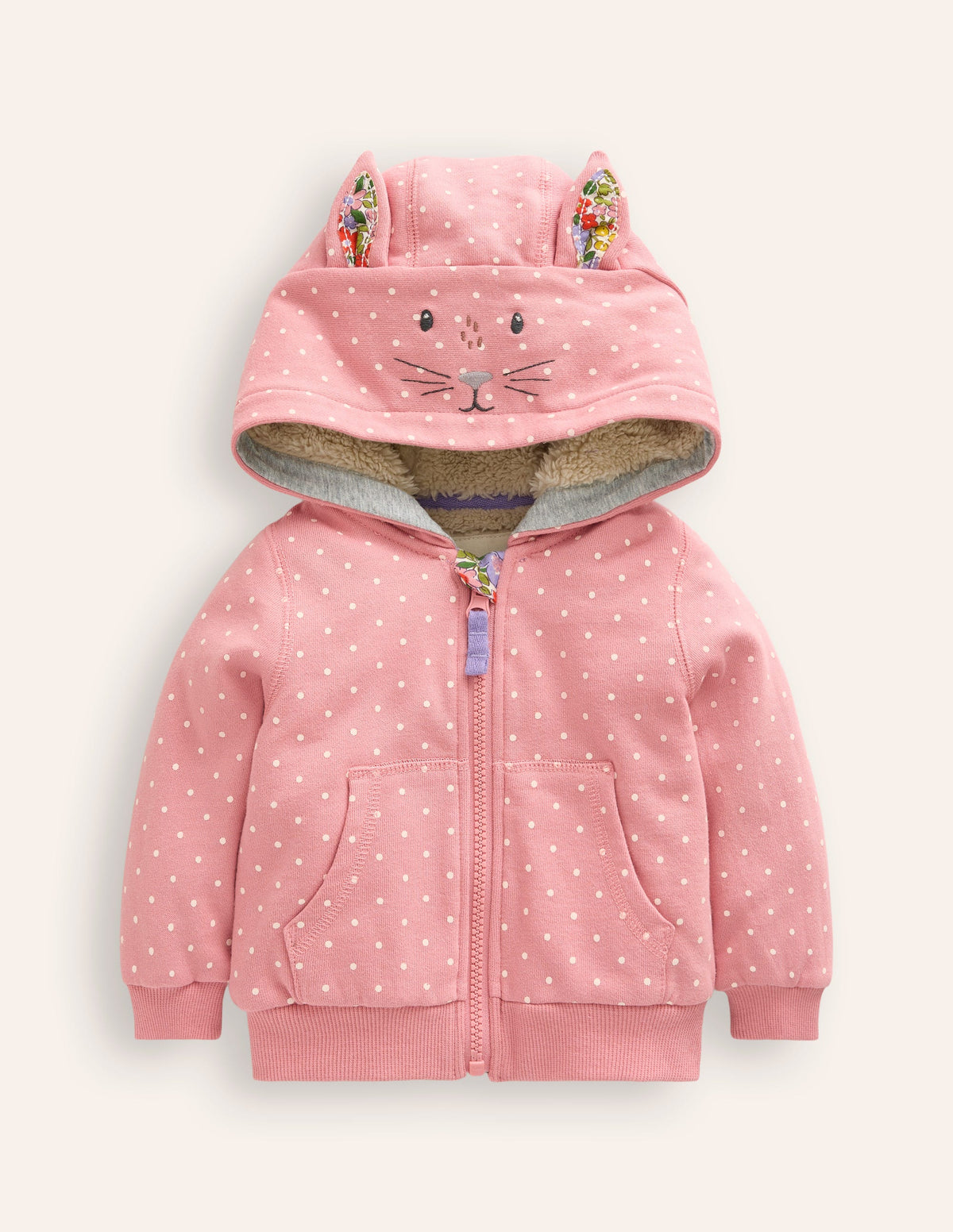 Novelty Shaggy Lined Hoody-Almond Pink Bunny - Image 1