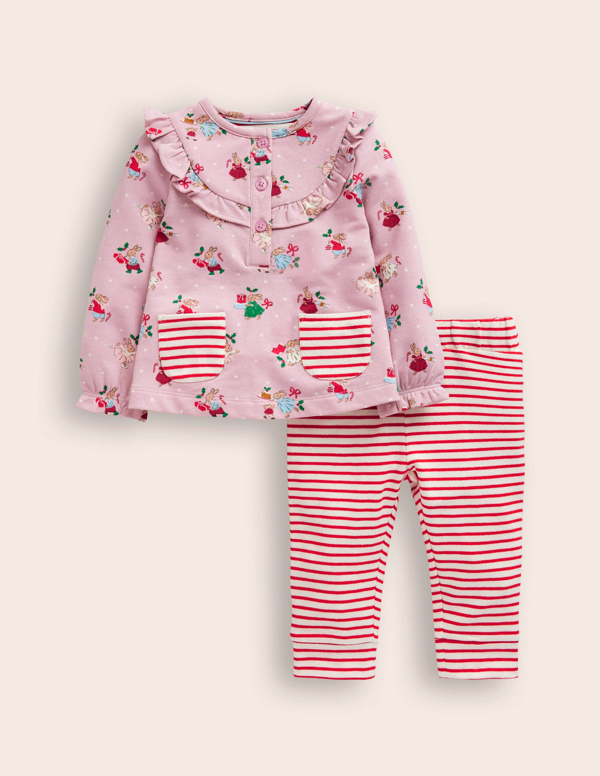 Jersey-Oberteil und Leggings-Zartes Rosa Hasen - Image 1