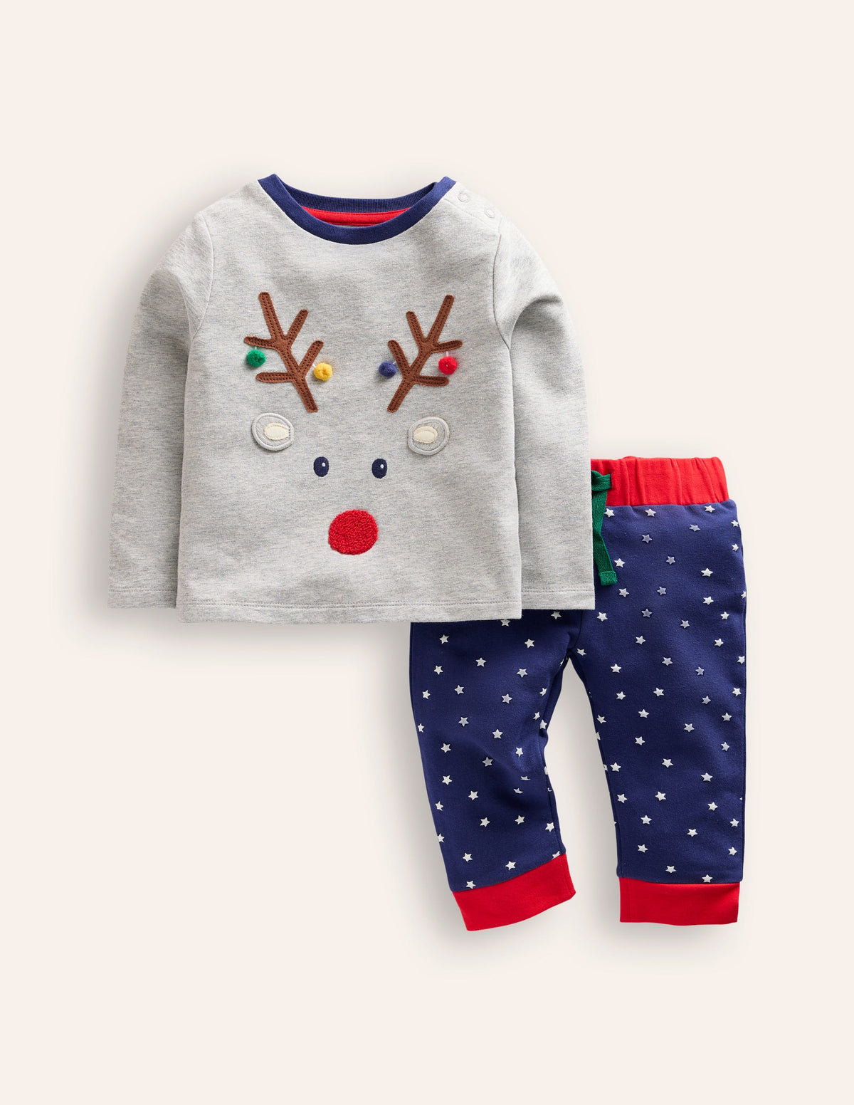 Jersey-Set mit Oberteil und Hose-Grau Meliert mit Rentier-1