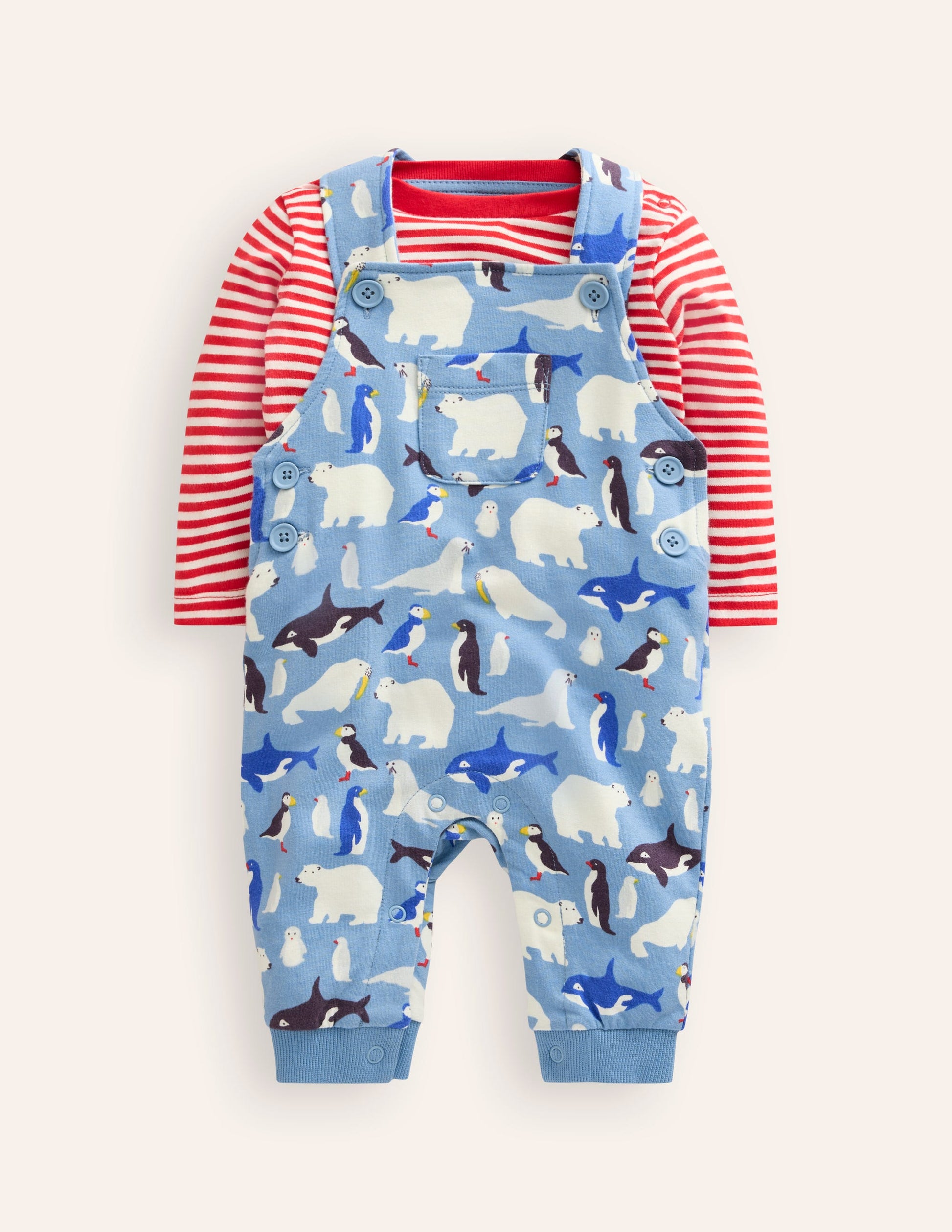Ensemble avec salopette en jersey-Animaux arctiques bleu glacier-1