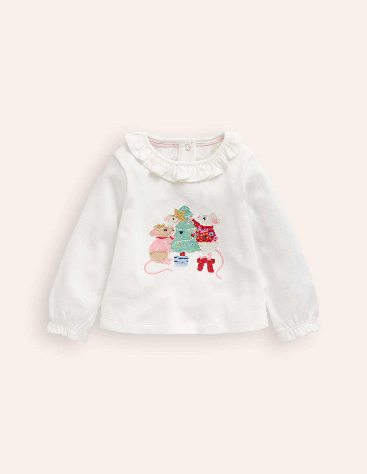 Ruffle neck T-shirt-Ivory Mice - Image 1