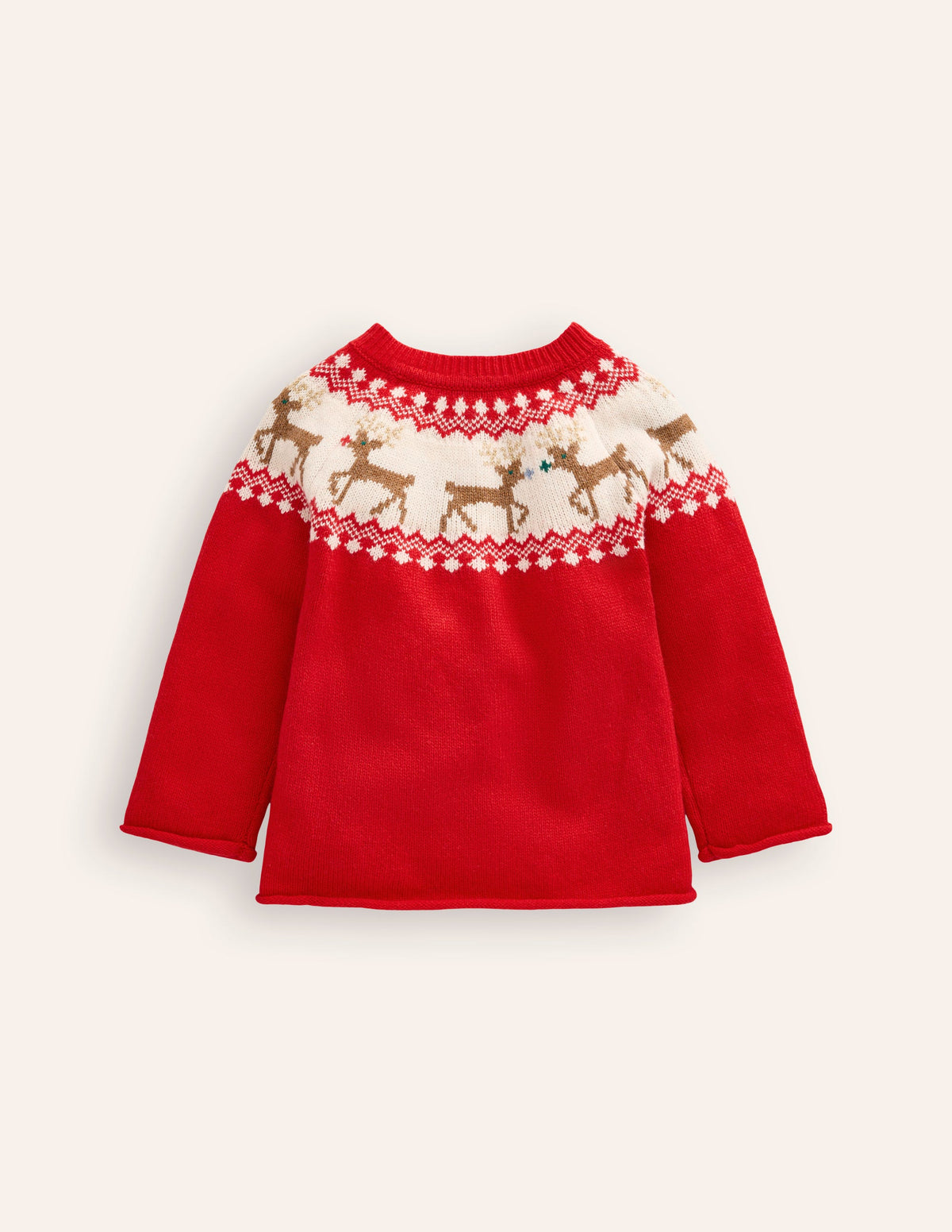 Edie Fair-Isle-Strickjacke-Mohnrot Rentier - Image 2