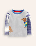 Langärmliges T-Shirt mit Applikation-Grau Meliert, Dackel