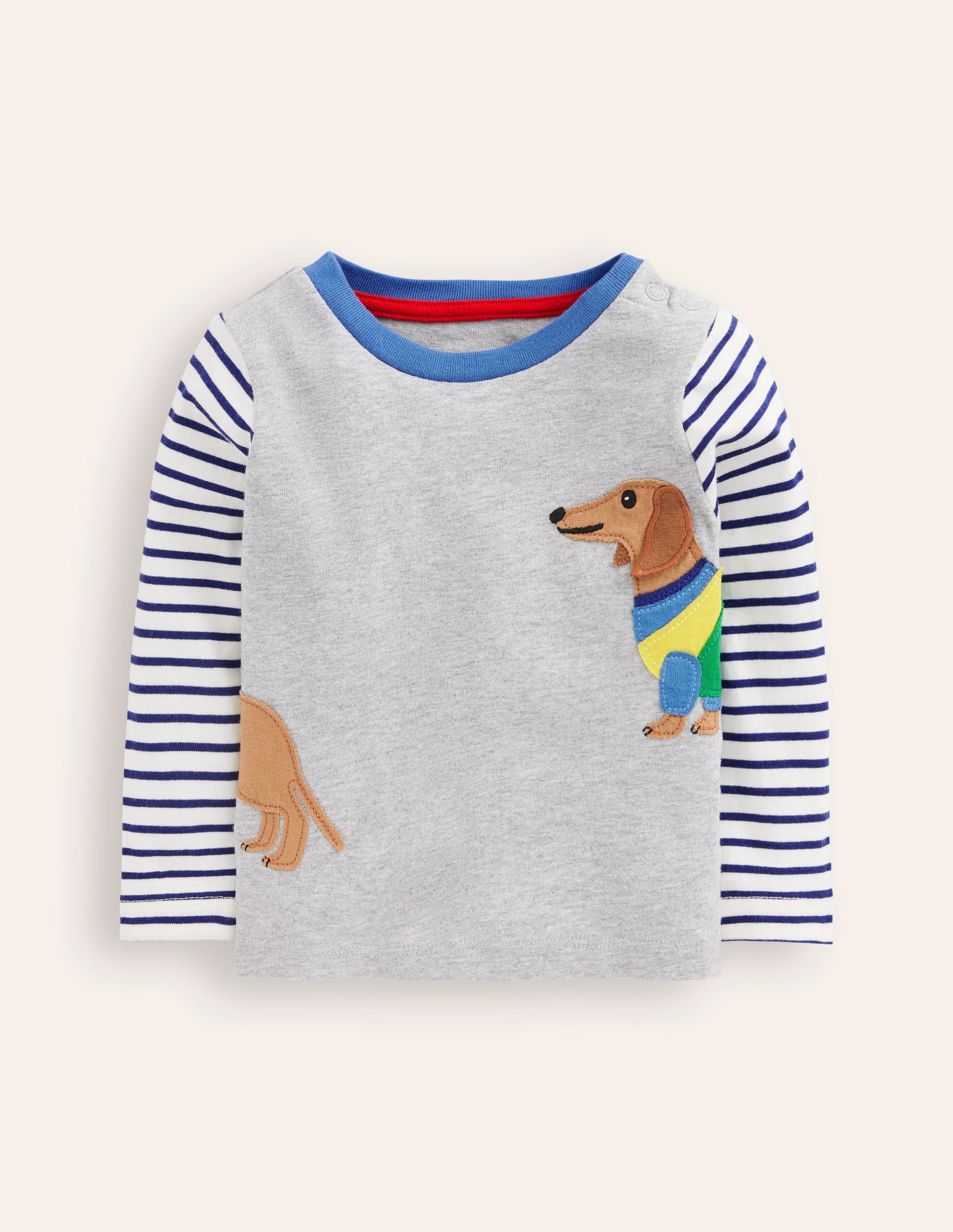 Langärmliges T-Shirt mit Applikation-Grau Meliert, Dackel - Image 1