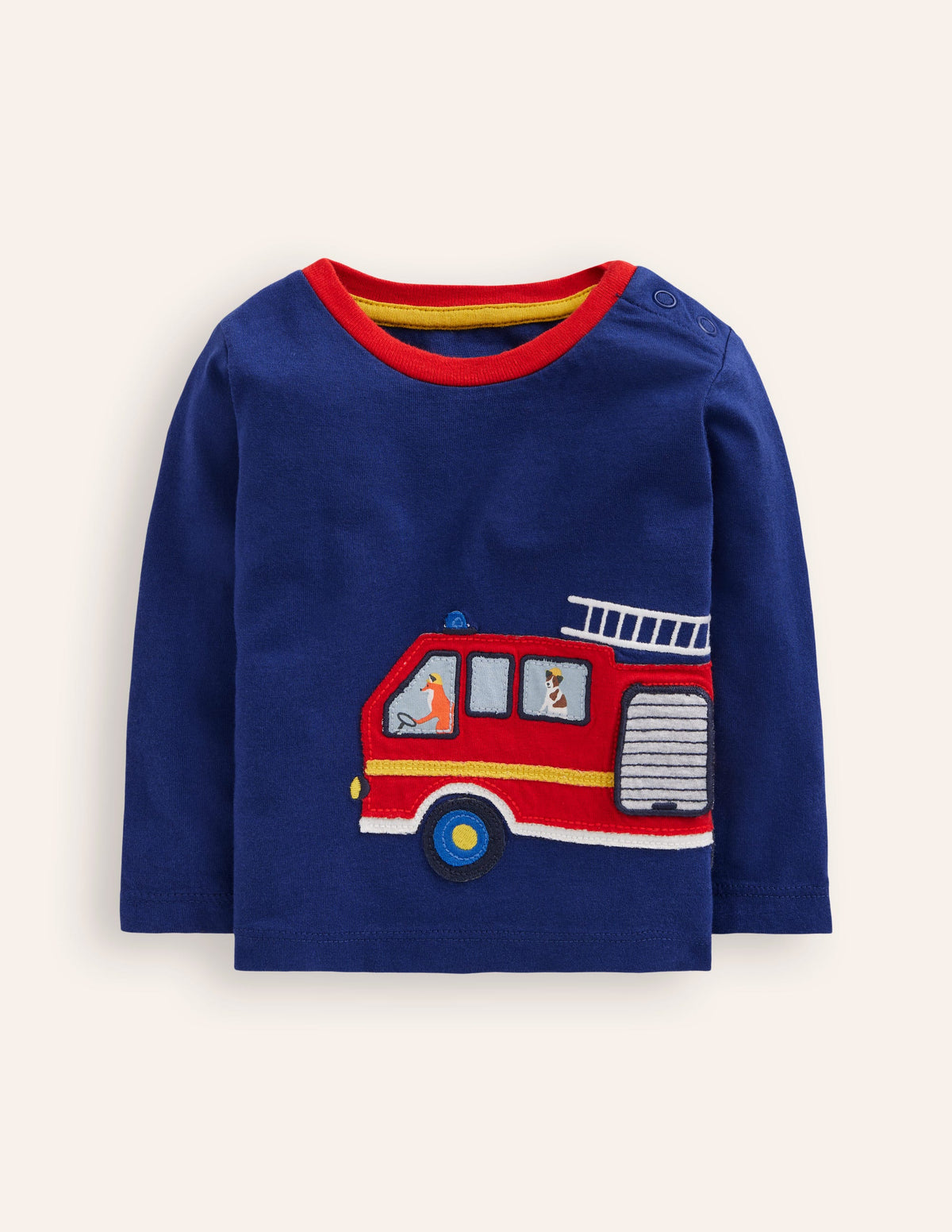 T-shirt manches longues à appliqué-Camion de pompiers bleu tribord-1