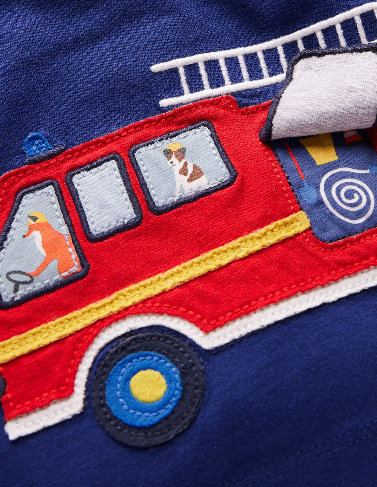 T-shirt manches longues à appliqué-Camion de pompiers bleu tribord-3