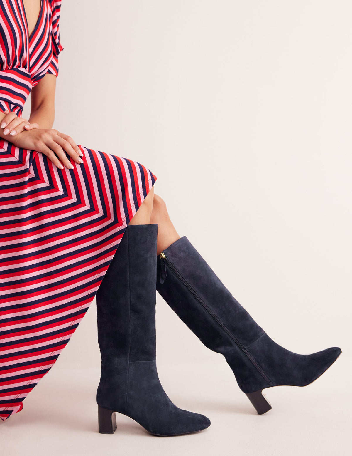 Erica Knee High Leather Boots-Navy Suede-1