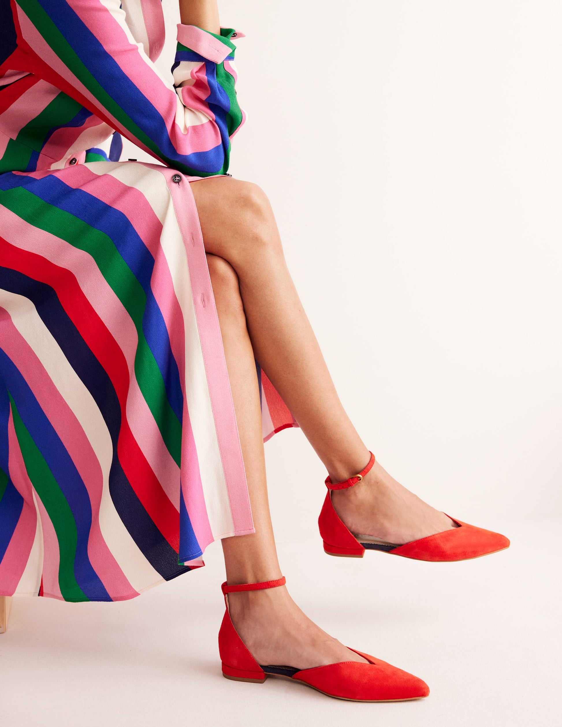 Ankle Strap Point Flats-Post Box Red Suede-1