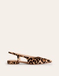 Flache Slingback-Sandalen-Mohair, Leopardenmuster