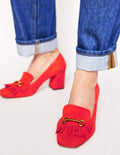 Iris Ghillie Loafer mit Absatz-Rot Veloursleder