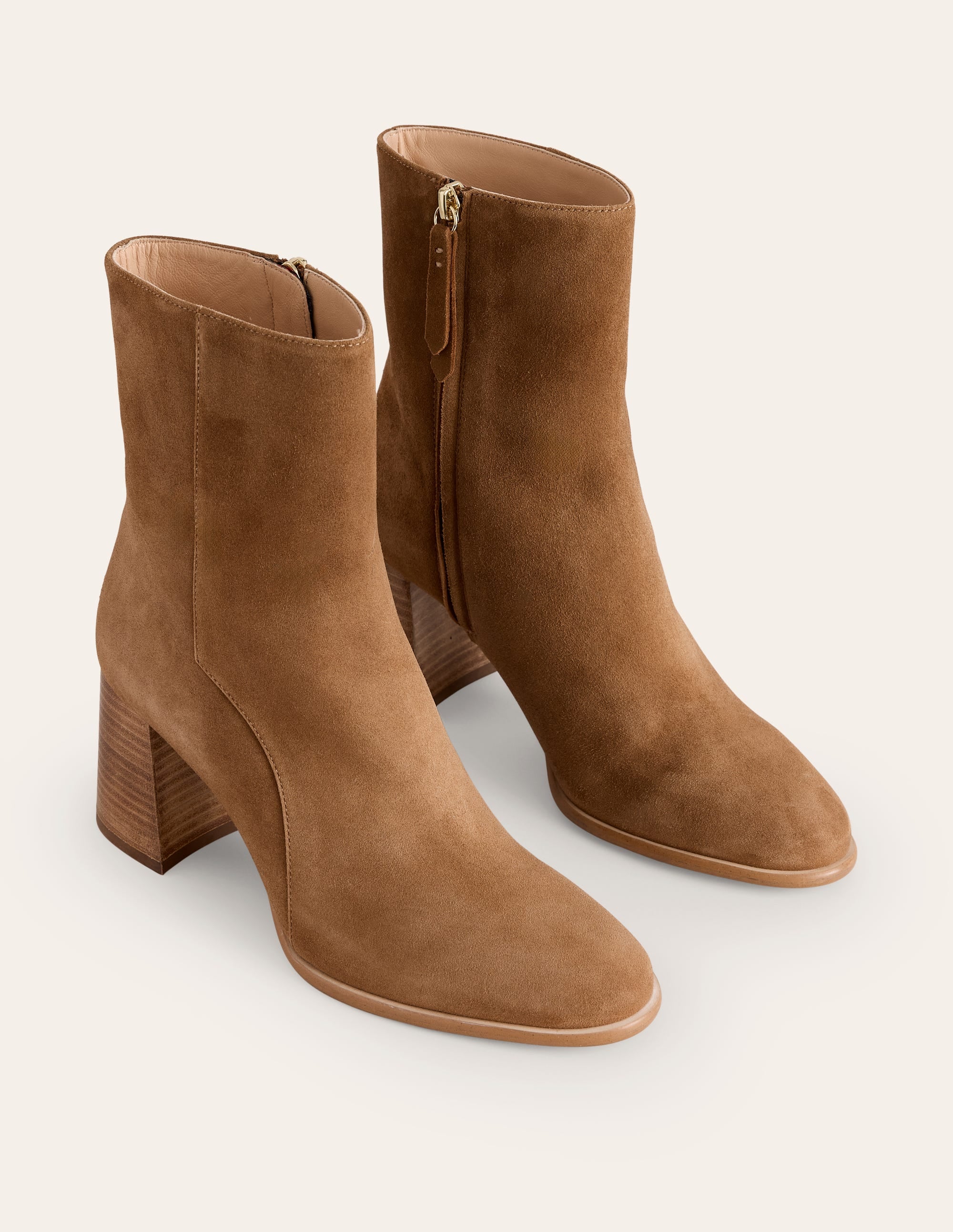 Heeled Leather Mid Boots-Tan Suede - Image 3