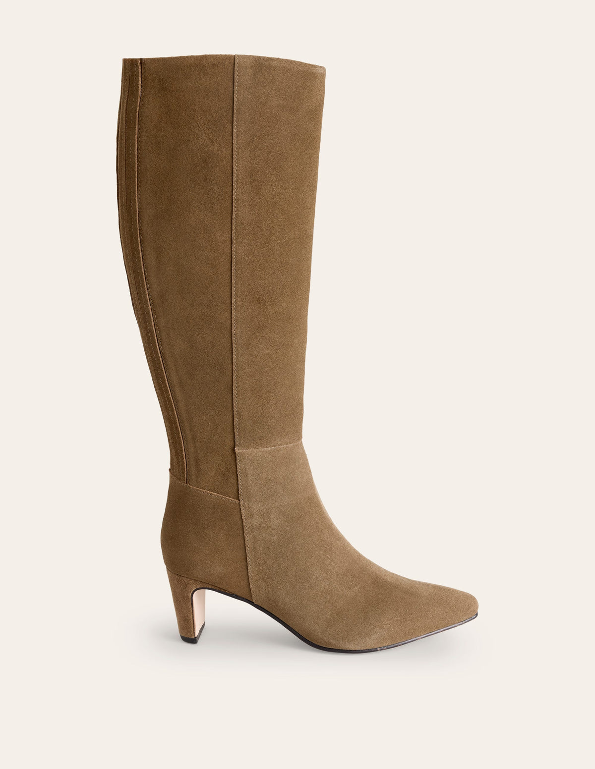 Back Panel Heeled Knee Boot-Moss Brown - Image 2