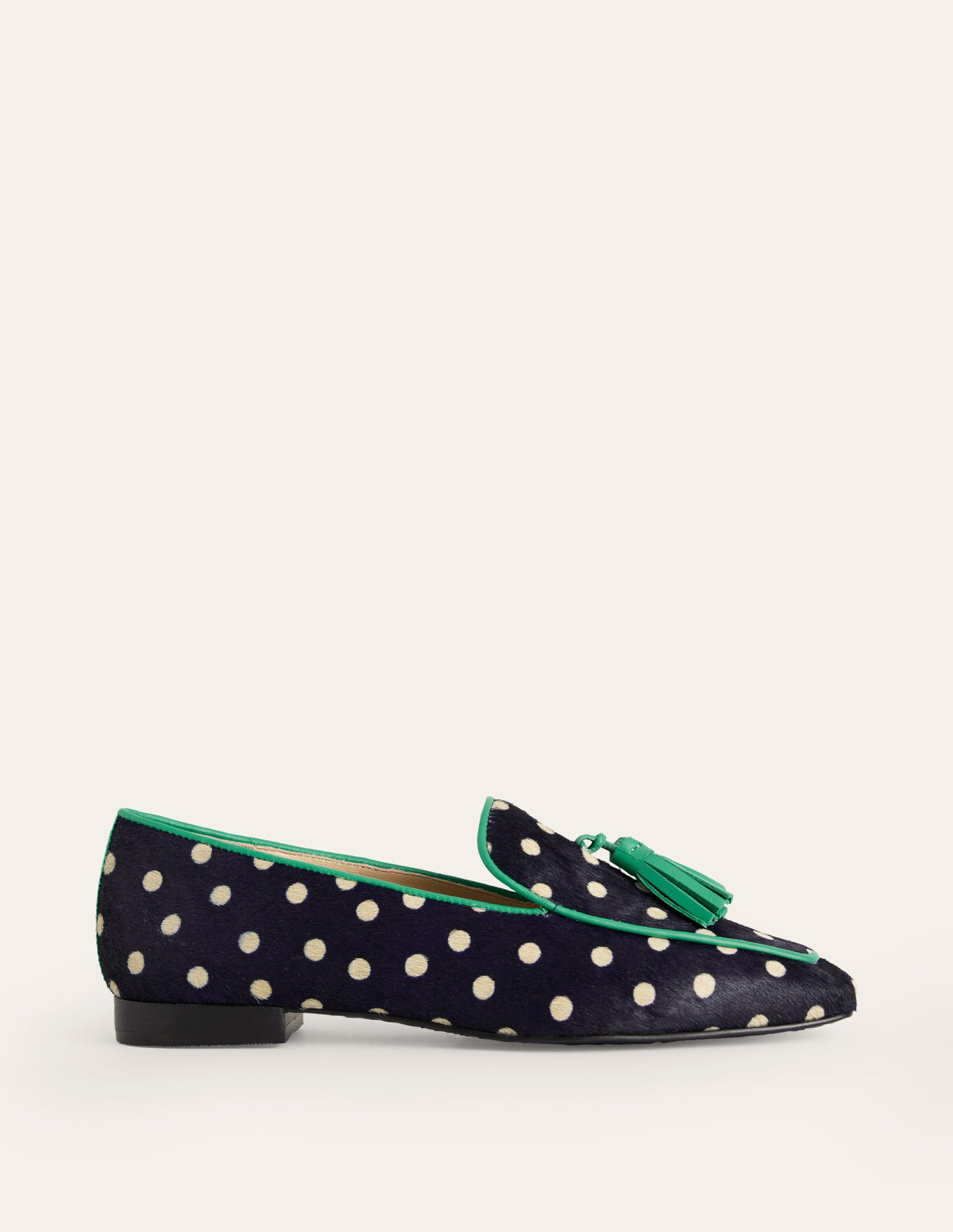 Weiche Slipper mit flacher Sohle-Marineblau, Beige Punkte - Image 1