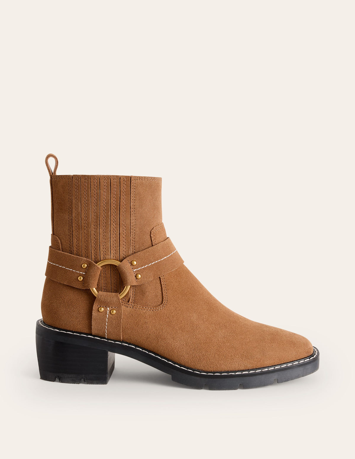 Bikerstiefel mit Riemendetail-Hellbraunes Veloursleder - Image 2