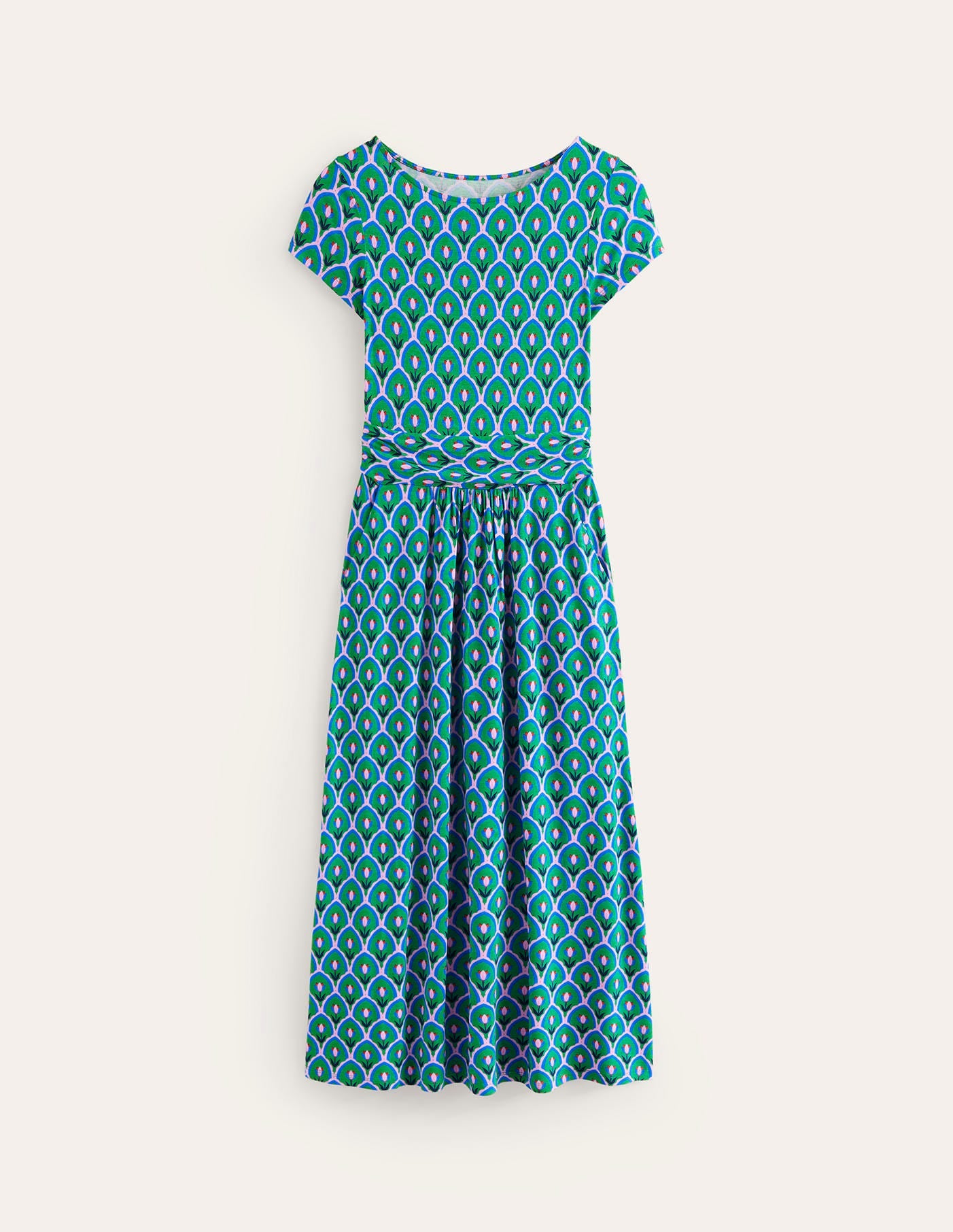 Amelie Jersey-Midikleid-Smaragdgrün, Tulpe Muschelsaum-6