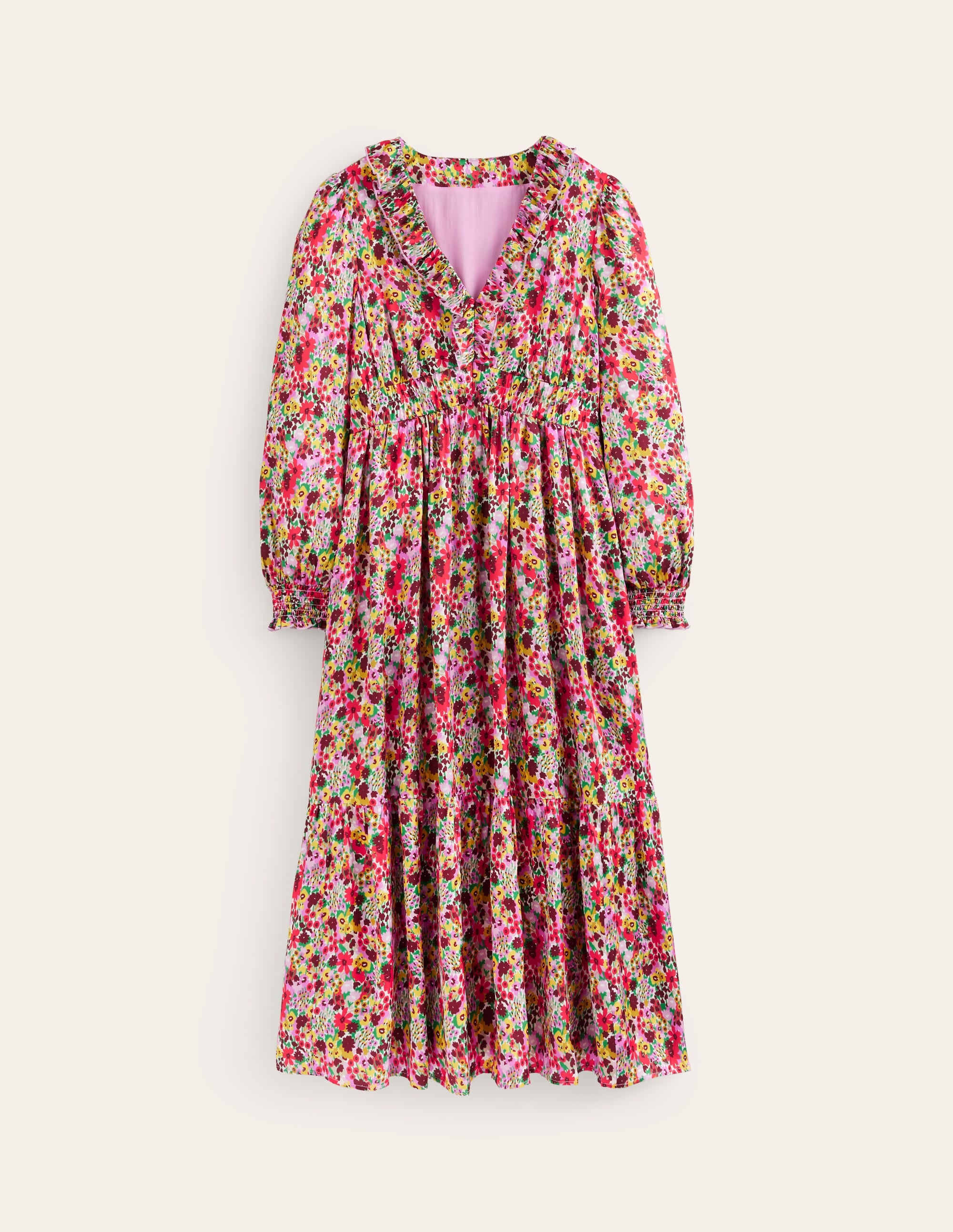 Gesmoktes Midikleid mit Rüschen-Bunt, Motiv Meadow Pop - Image 6