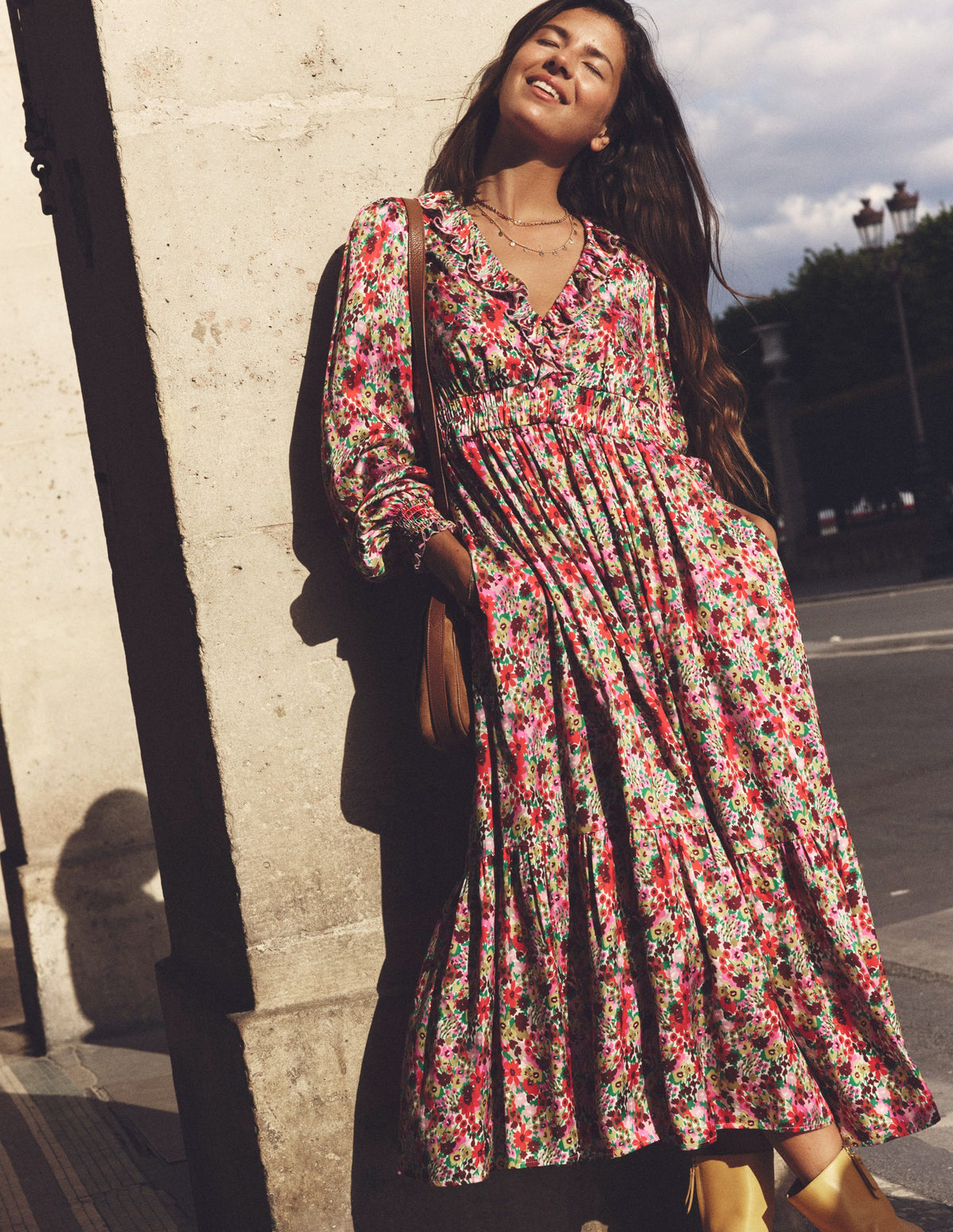 Gesmoktes Midikleid mit Rüschen-Bunt, Motiv Meadow Pop - Image 5