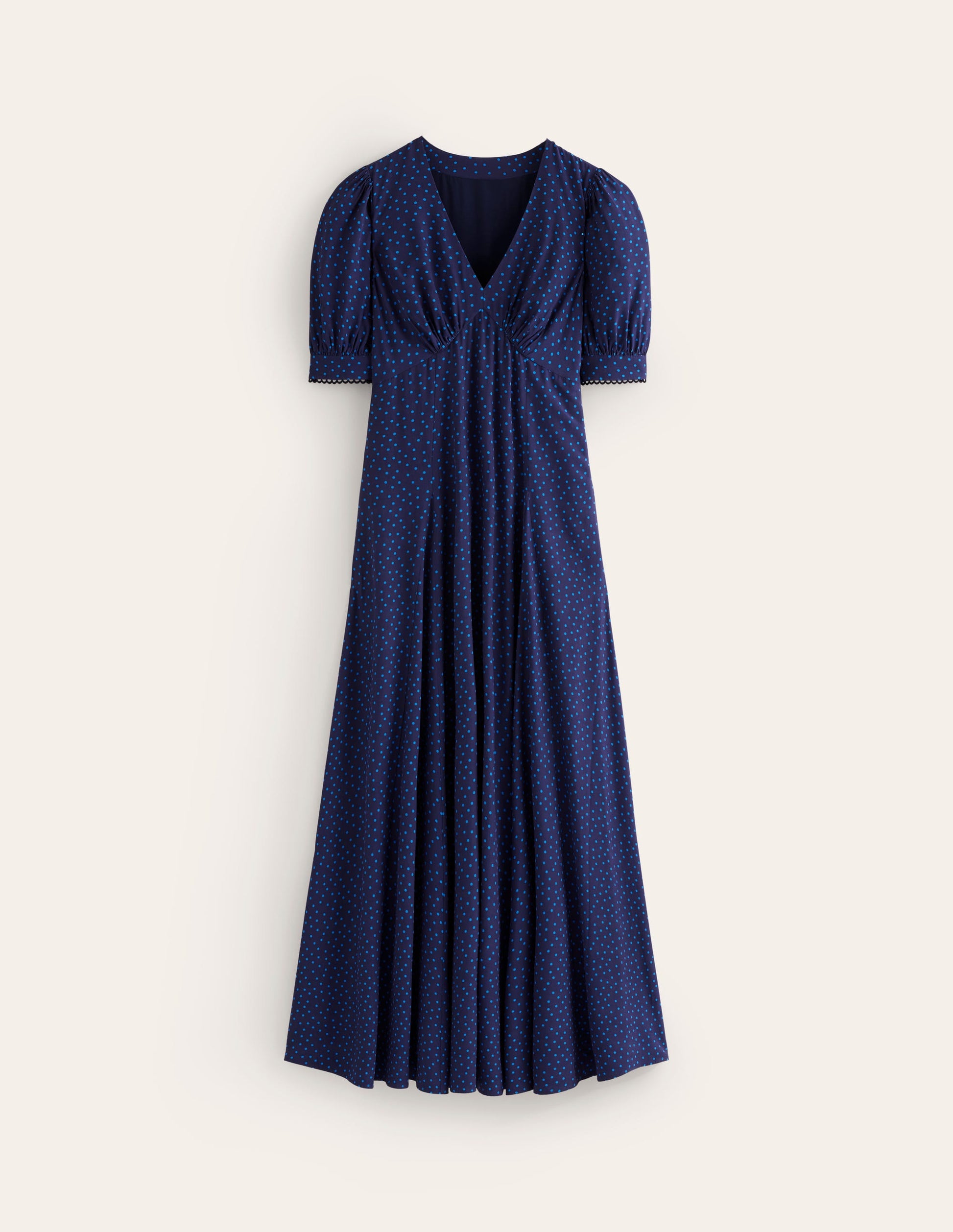 Rosie Teekleid mit Godetrock-Directoire-Blau, Abstrakte Punkte-5