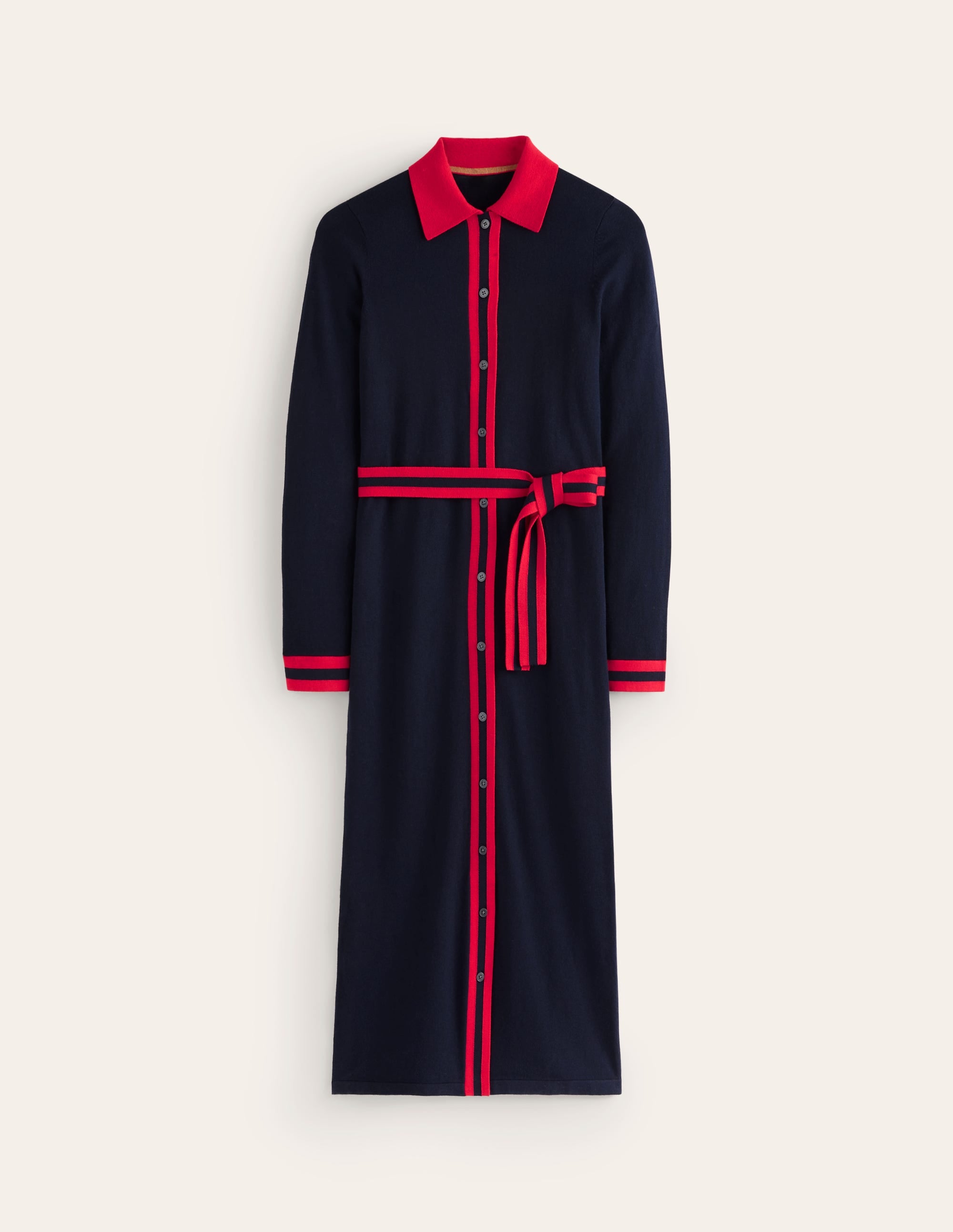 Victoria Strick-Hemdblusenkleid-Marineblau und Rot - Image 5