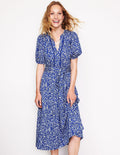 Robe midi Sofia en jersey-Bleu saphir, motif Foliage Bud