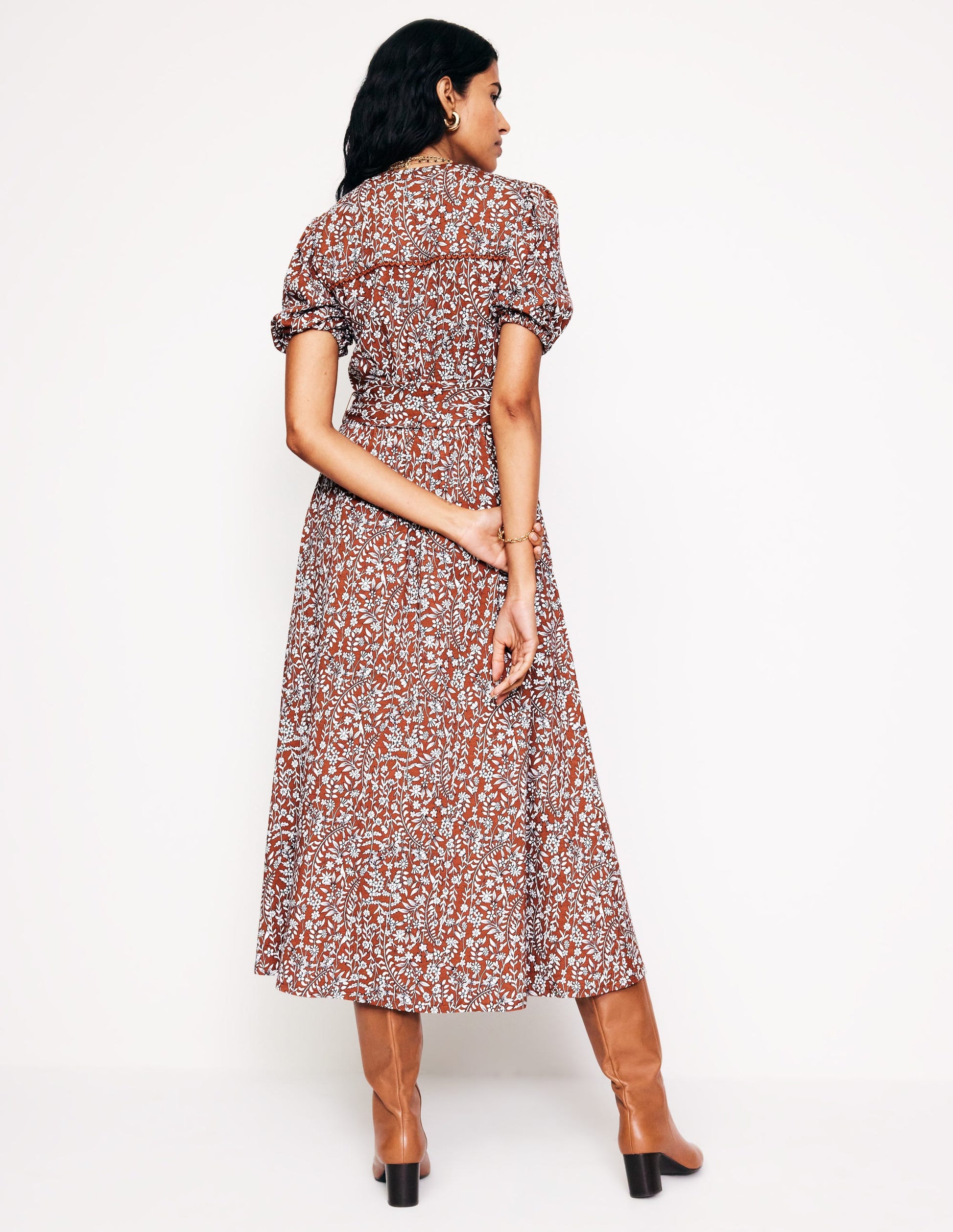 Sofia Jersey-Midikleid mit Besatz-Herbstbraun, Laubknospe-3