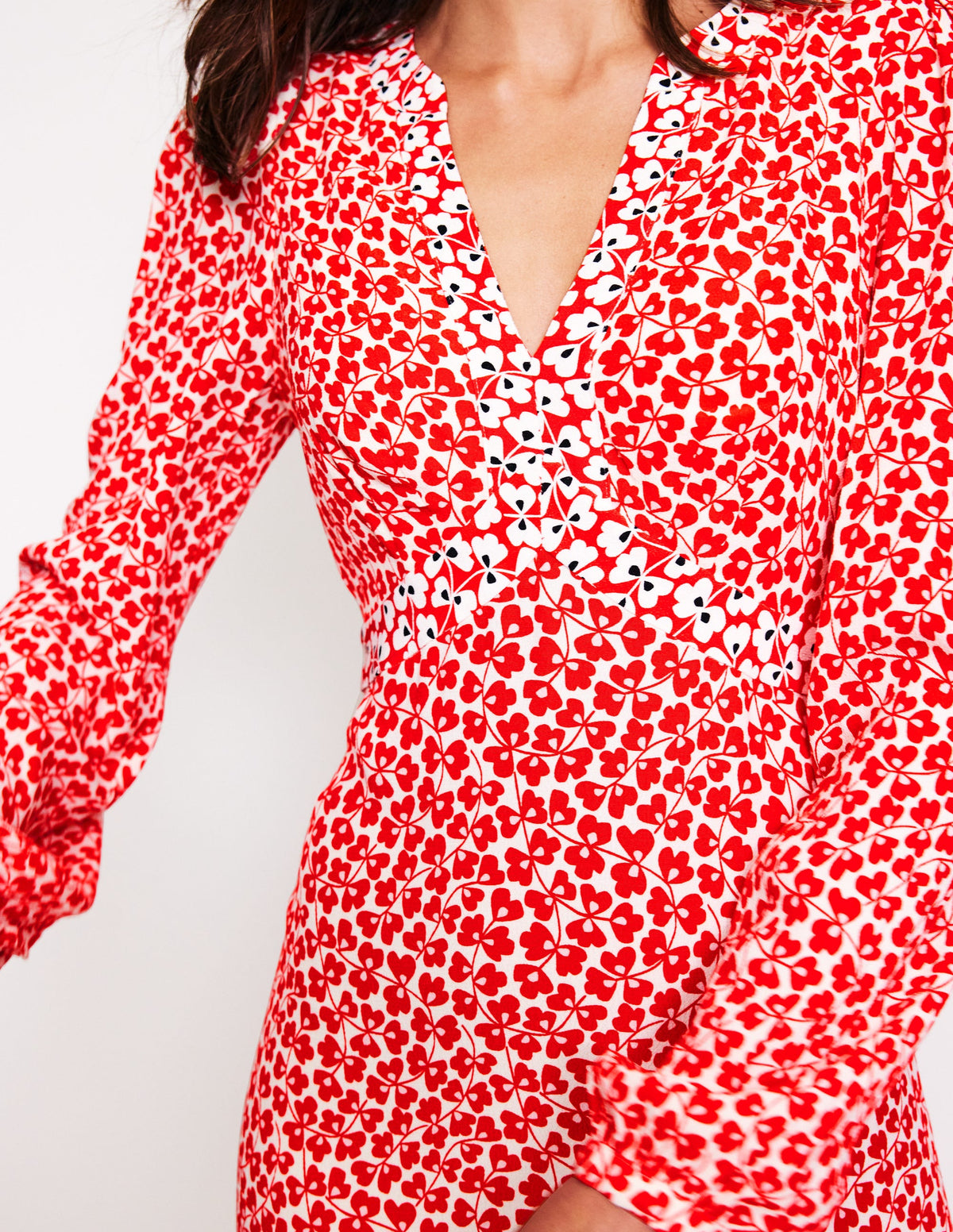 Imelda Midikleid mit Bordürendruck-Rot, Kleewirbel-2