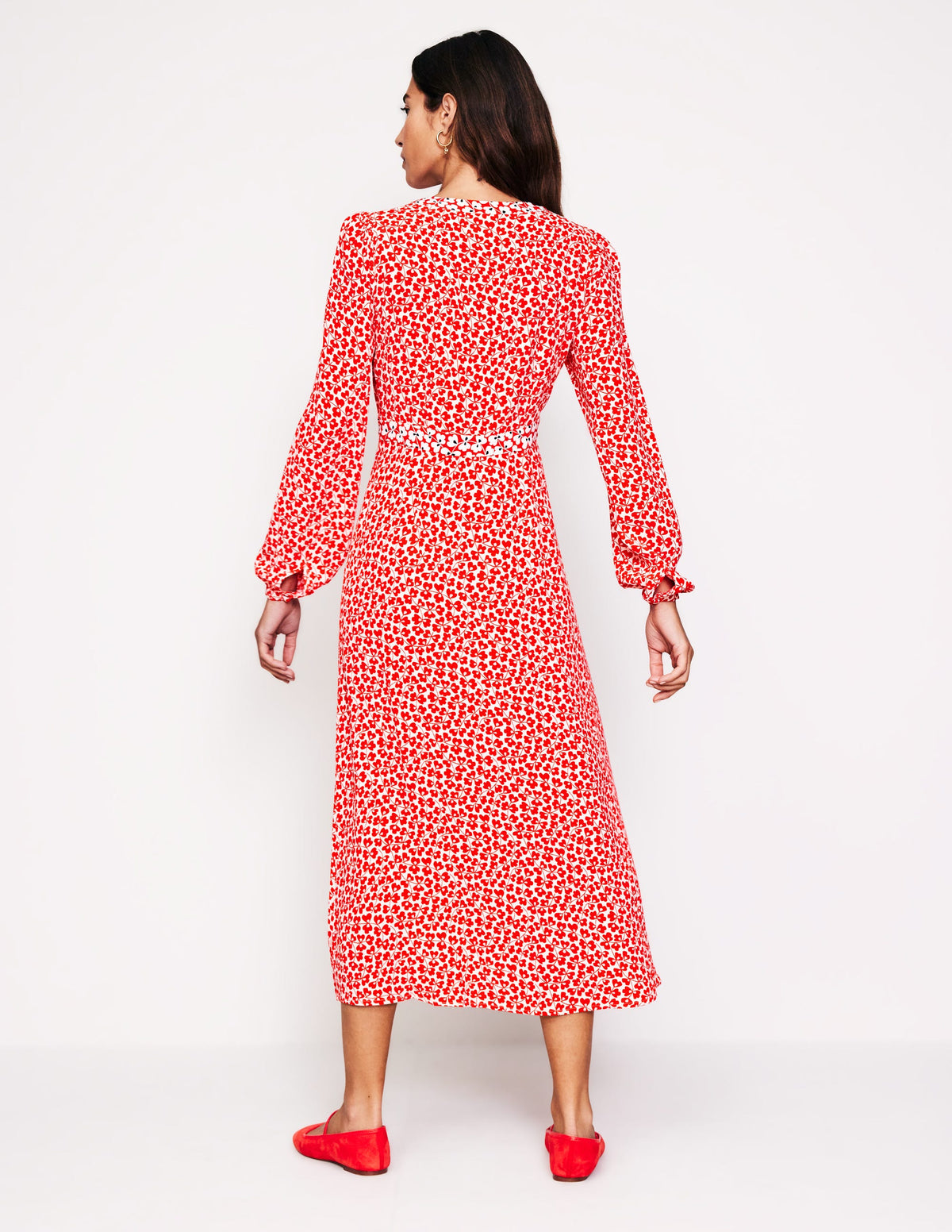 Imelda Midikleid mit Bordürendruck-Rot, Kleewirbel - Image 3