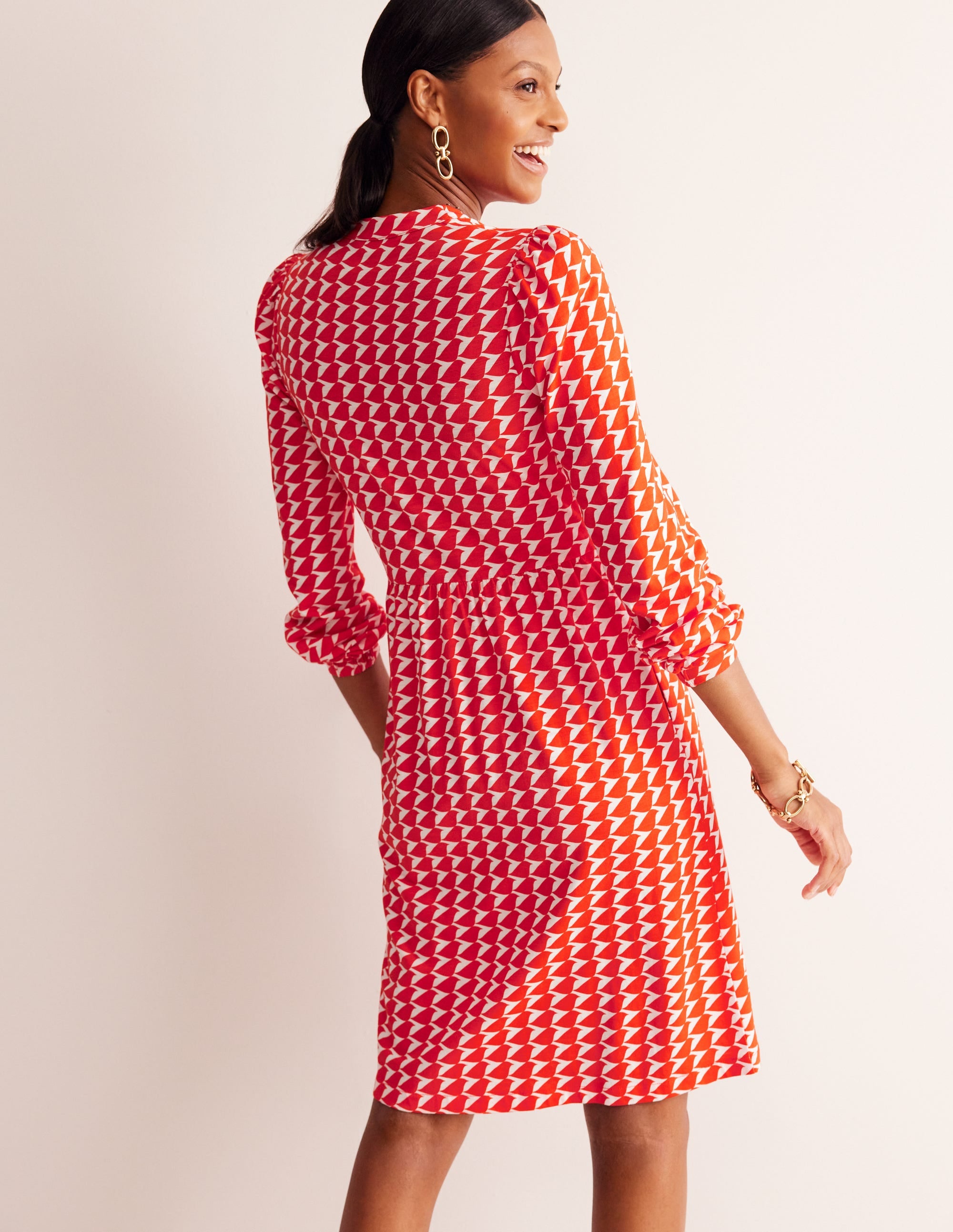 Naomi Lockeres Jerseykleid-Glutorange, Vogel - Image 3